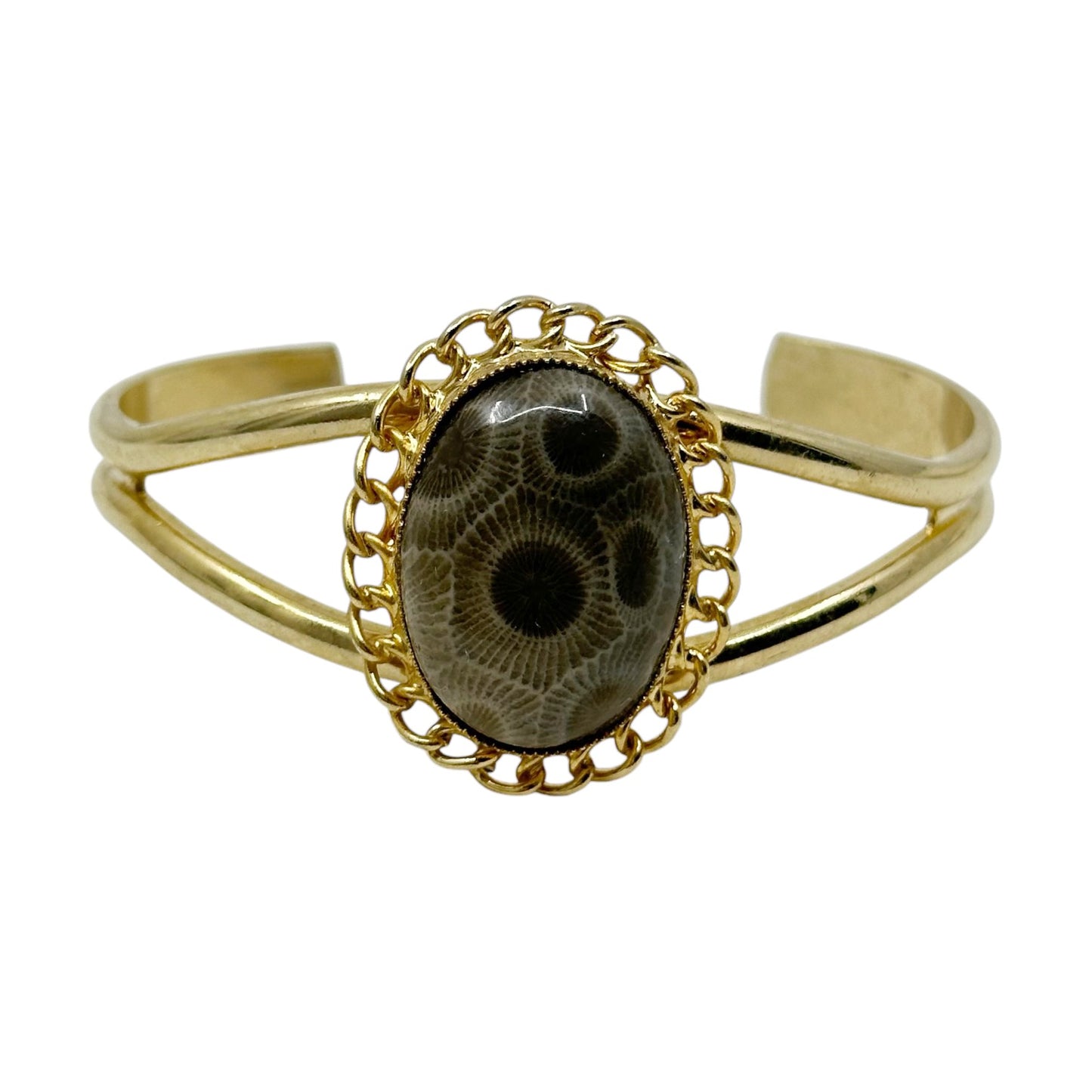 Vintage Gold Tone Fossilize coral cuff bracelet - GM1538