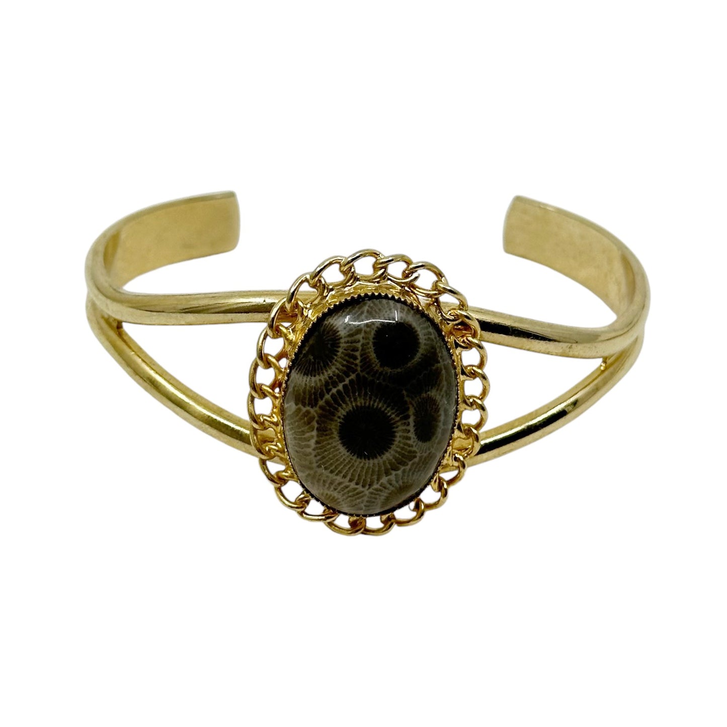 Vintage Gold Tone Fossilize coral cuff bracelet - GM1538