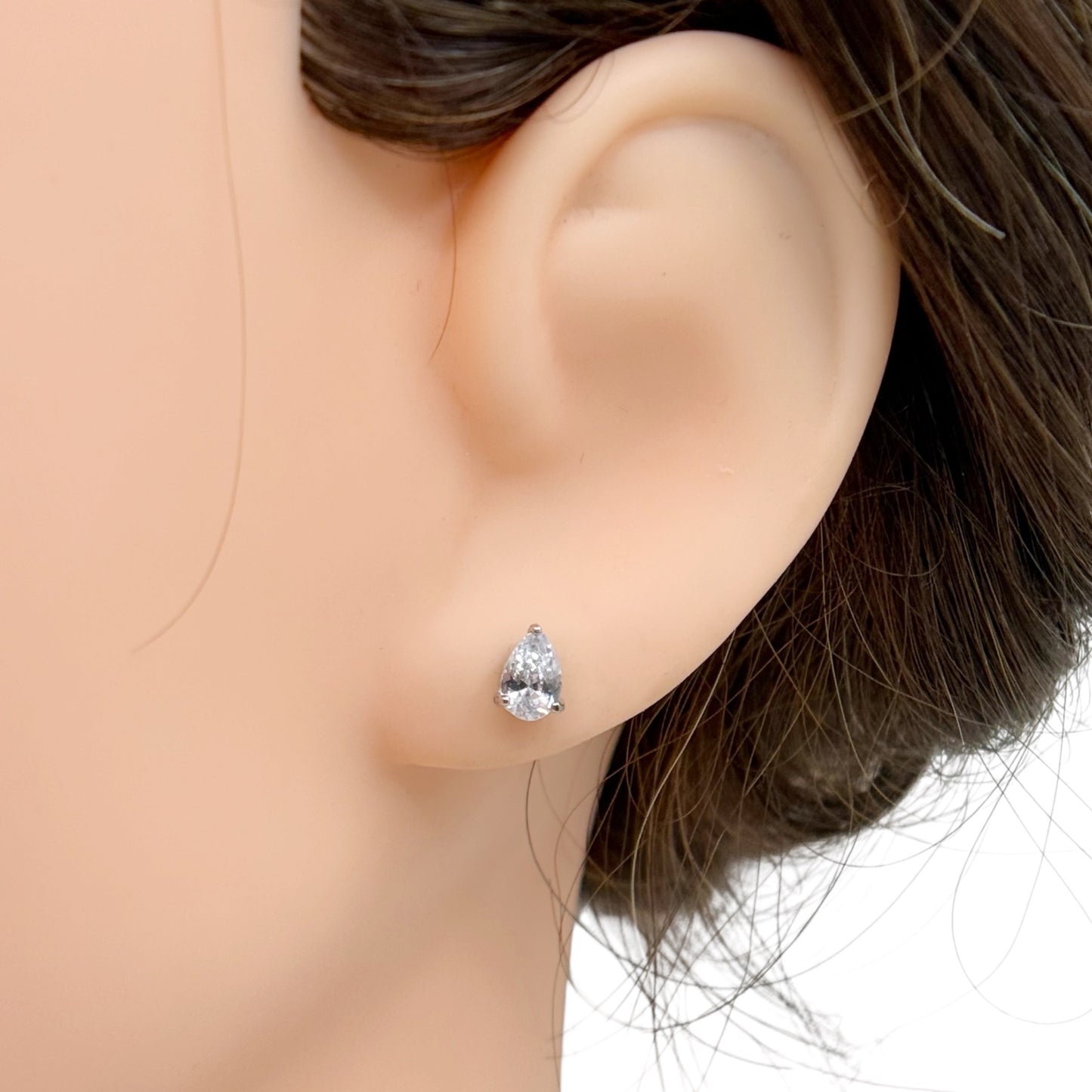 Sterling silver pear cut cubic zirconia stud earrings - GM154