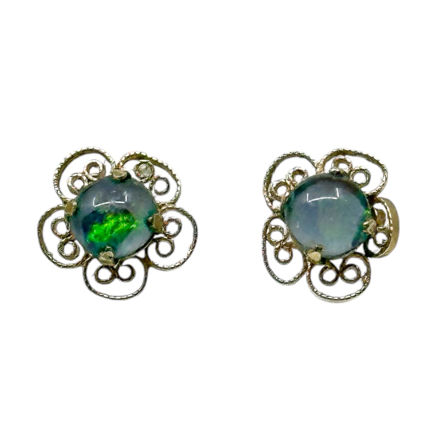 Vintage 12k Gold filled jelly opal stud earrings GM1548