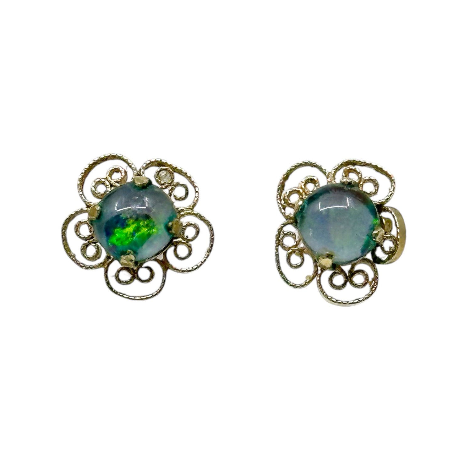 Vintage 12k Gold filled jelly opal stud earrings GM1548