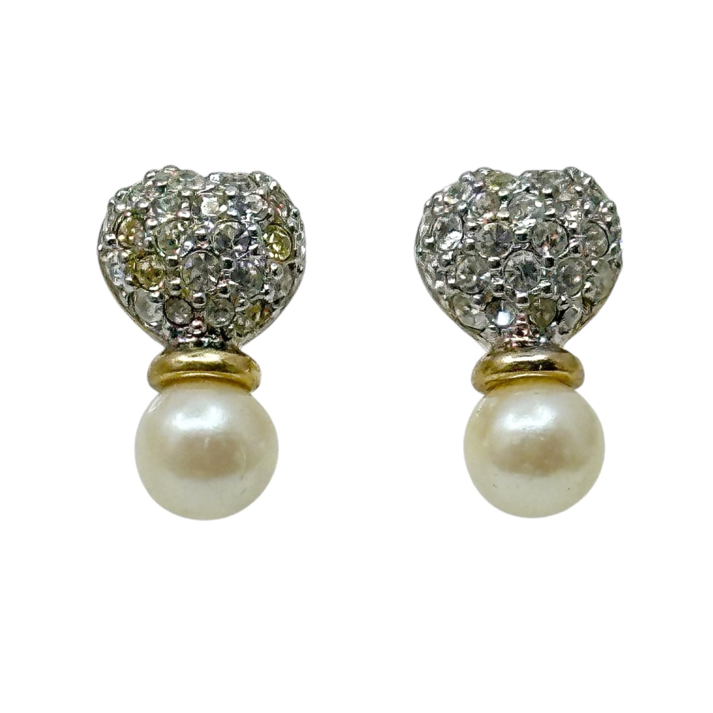 Vintage 12k Gold filled pearls & rhinestone earrings GM1549