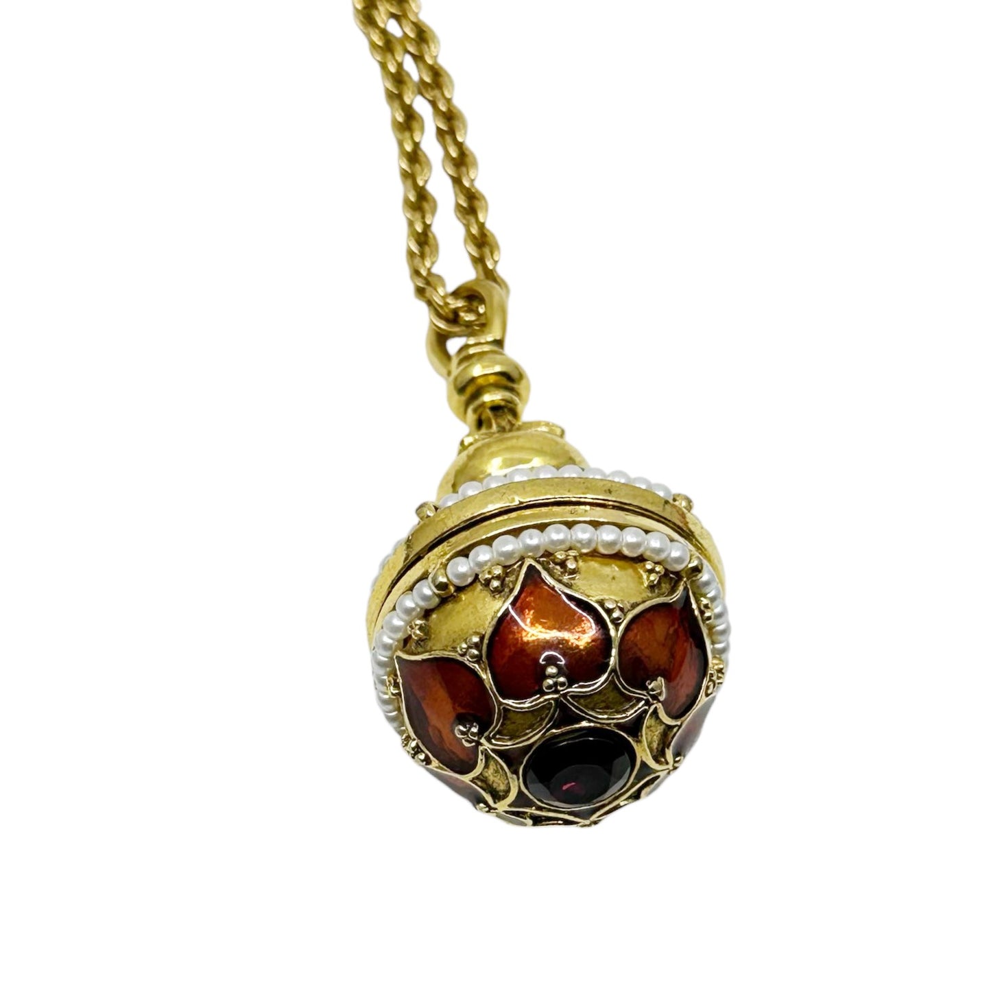 Vintage Gold tone enamel box pendant necklace GM1550