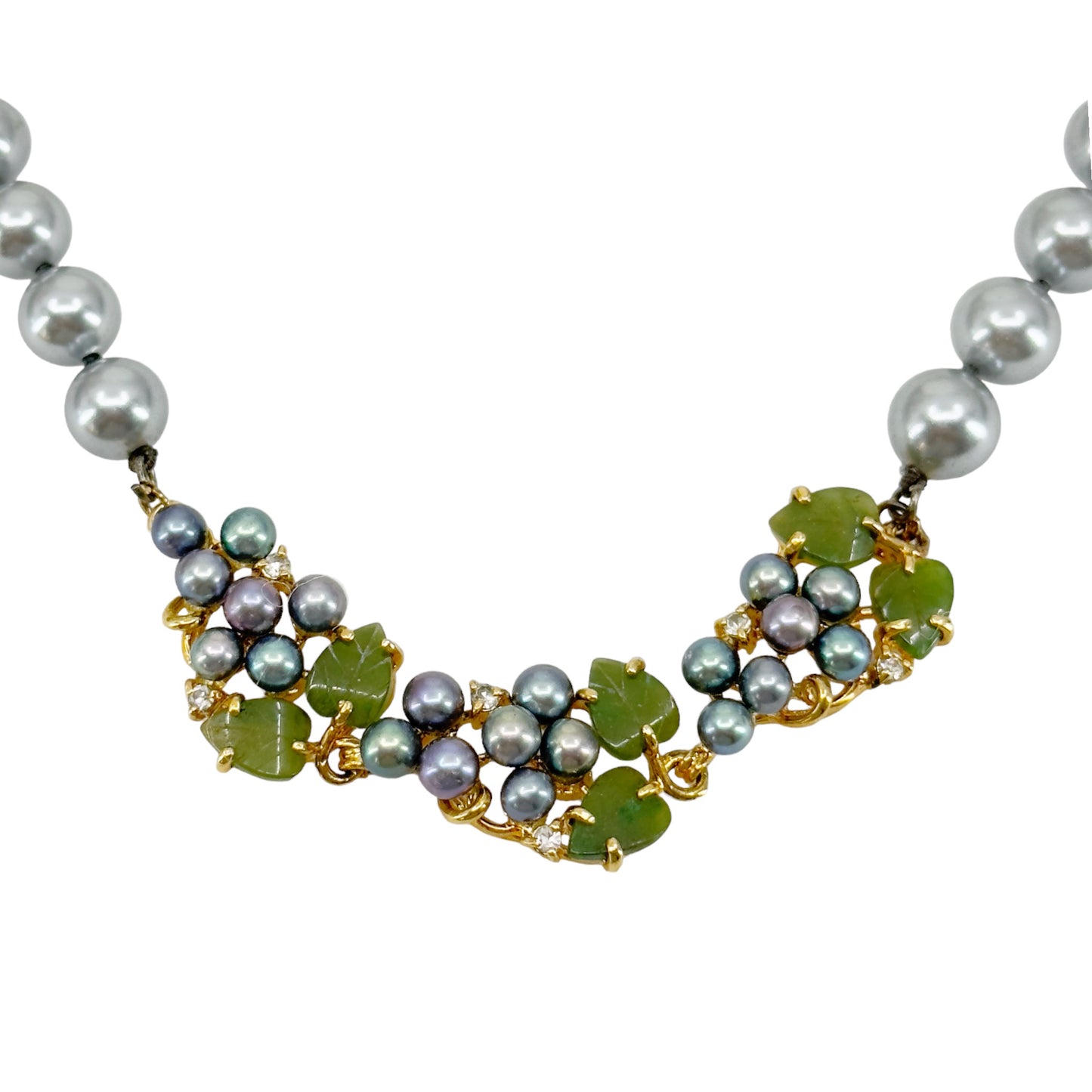 Vintage 12k Gold filled pearl & jade bead necklace GM1556