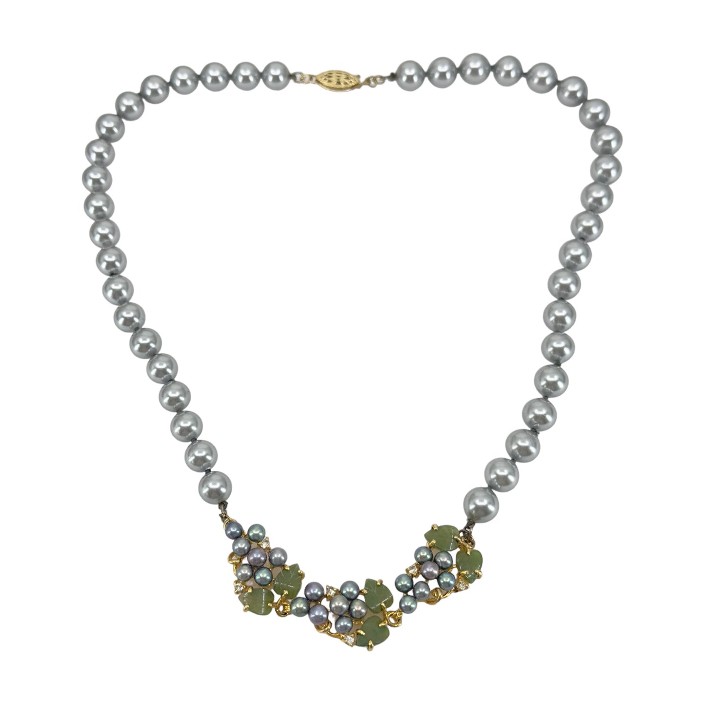 Vintage 12k Gold filled pearl & jade bead necklace GM1556