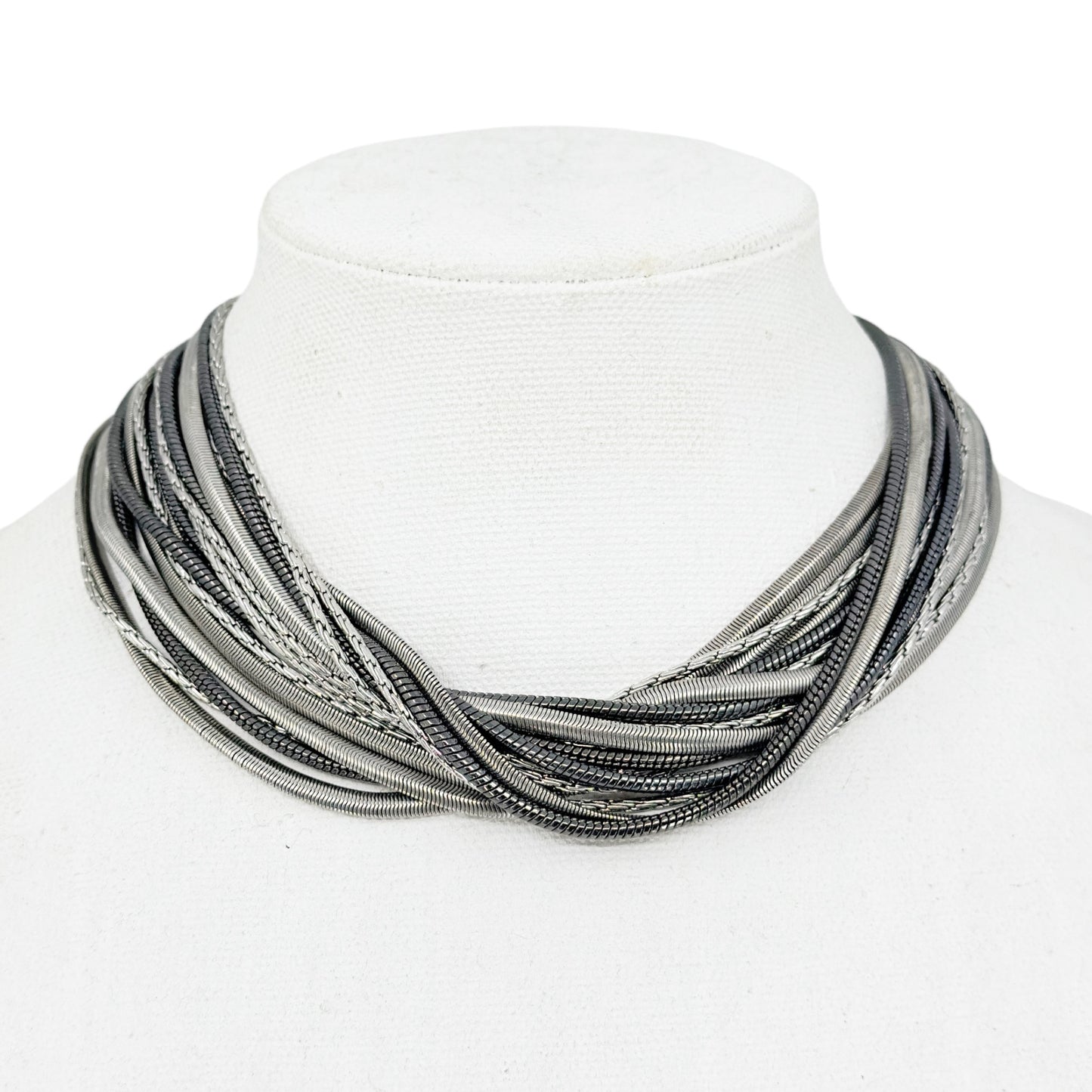 Kiam Family silver & black tone rhinestone multi chain torsade necklace GM1559