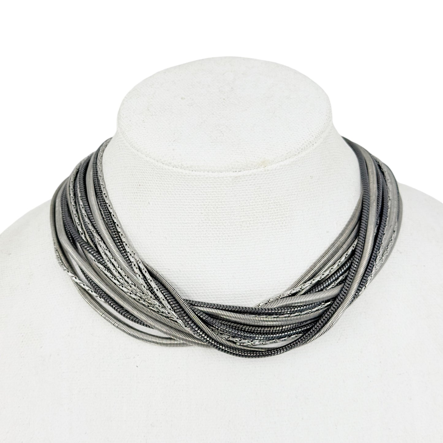 Kiam Family silver & black tone rhinestone multi chain torsade necklace GM1559