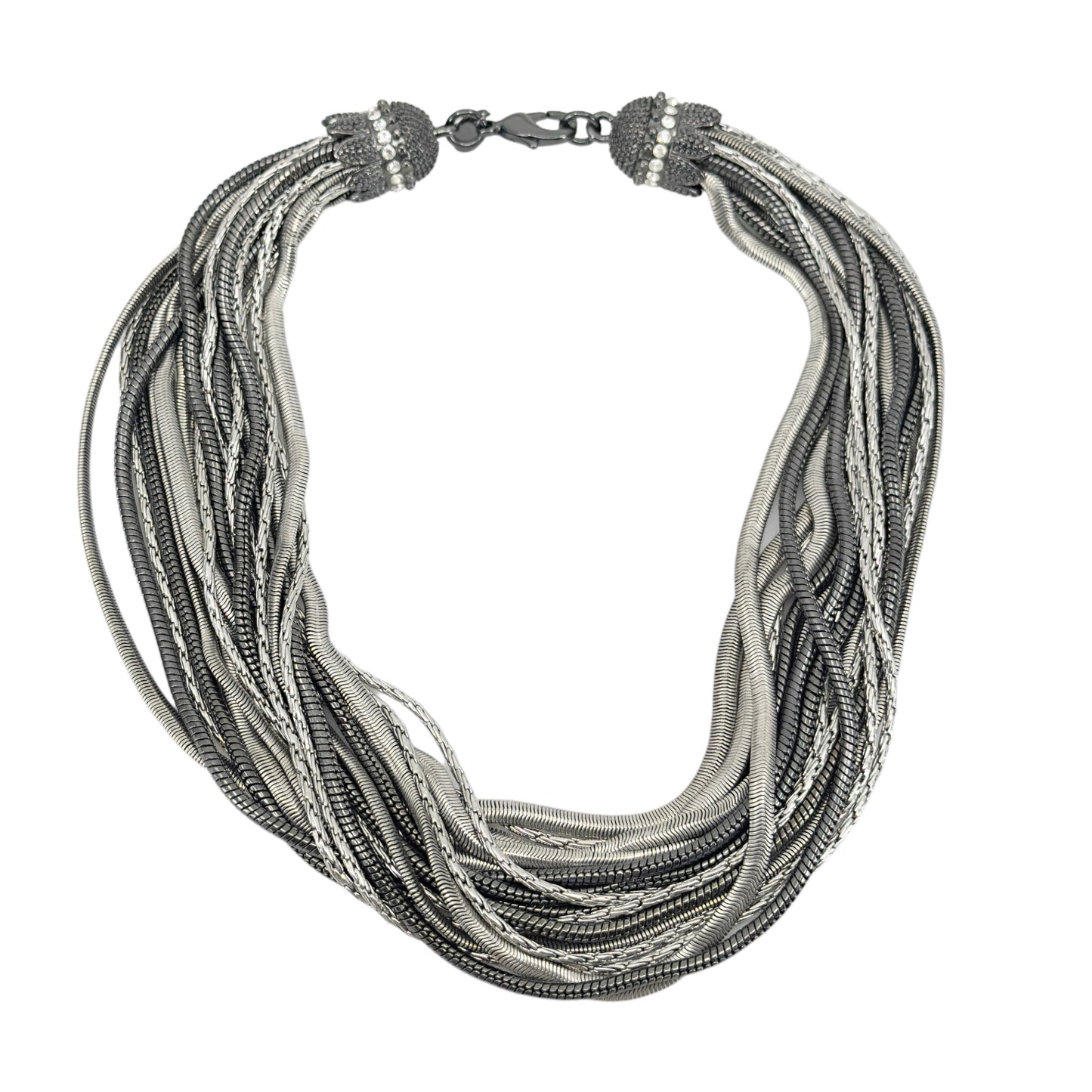 Kiam Family silver & black tone rhinestone multi chain torsade necklace GM1559