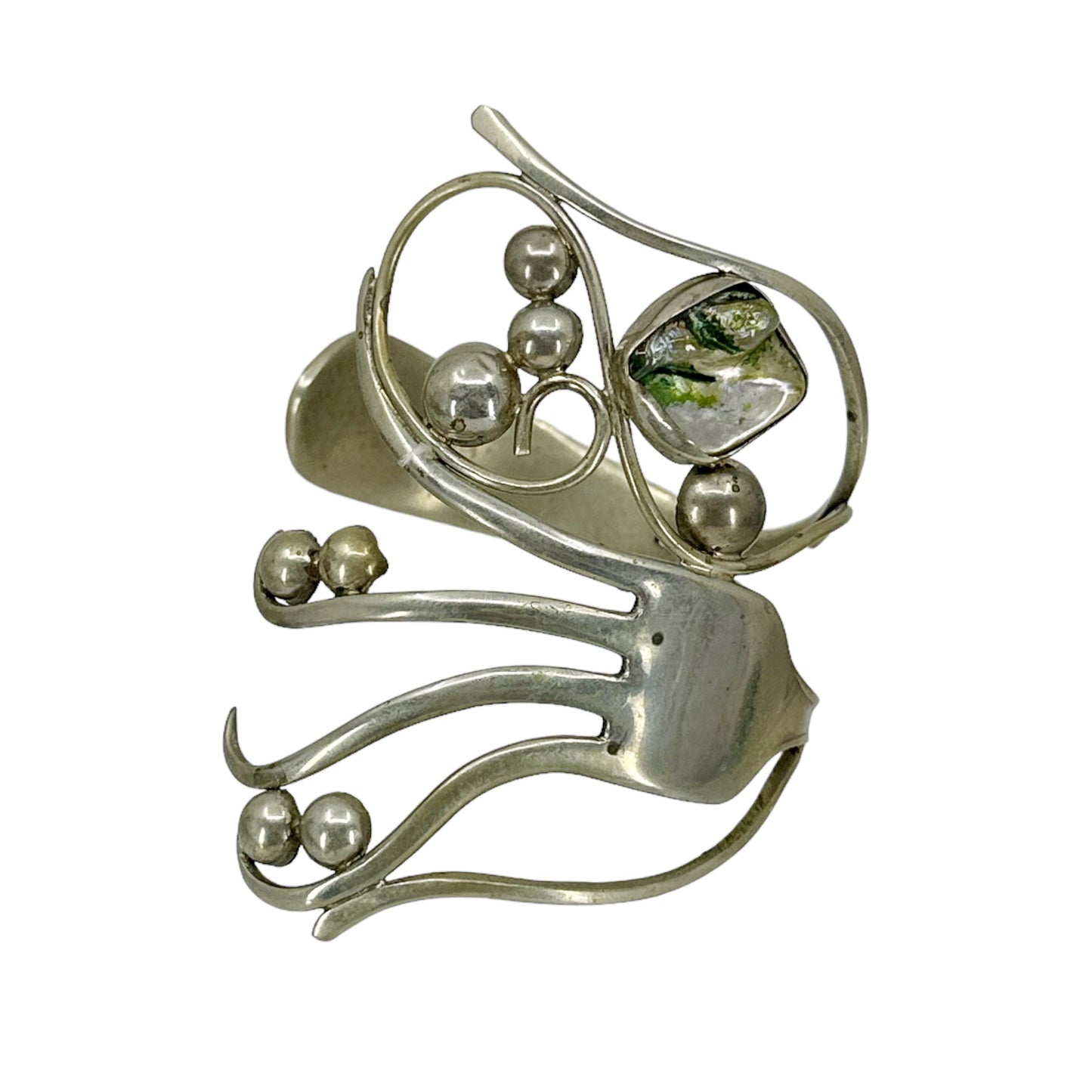Vintage Silver Plated Mother of pearl fork bracelet GM1563