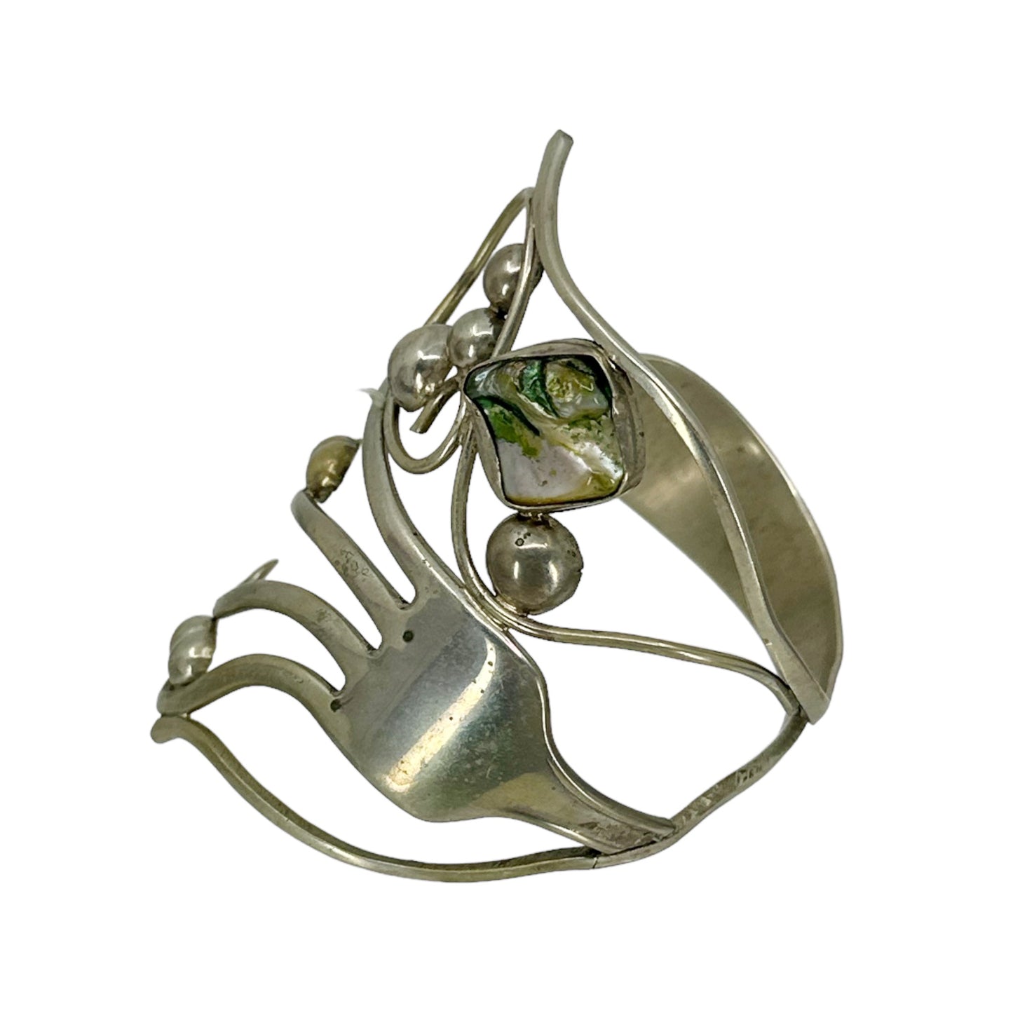 Vintage Silver Plated Mother of pearl fork bracelet GM1563