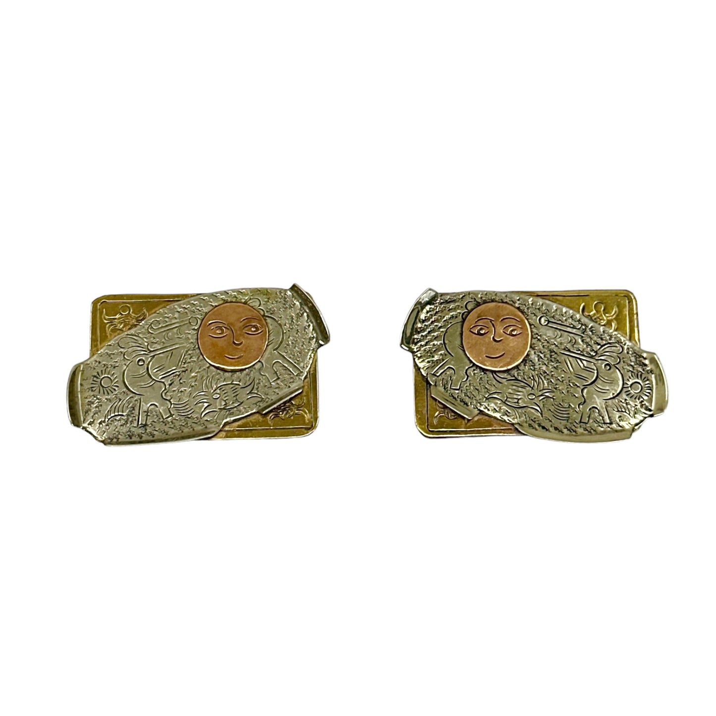 Vintage Hand Made moon engraved Brass earrings GM1565