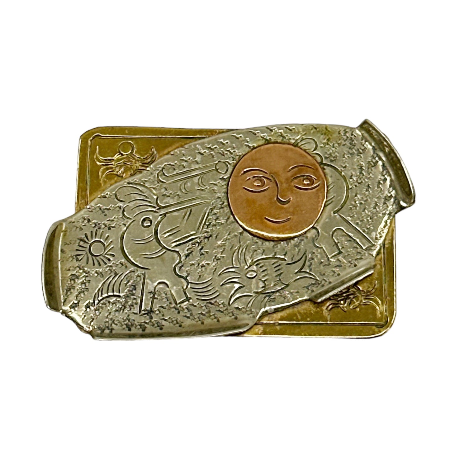 Vintage Hand Made moon engraved Brass earrings GM1565