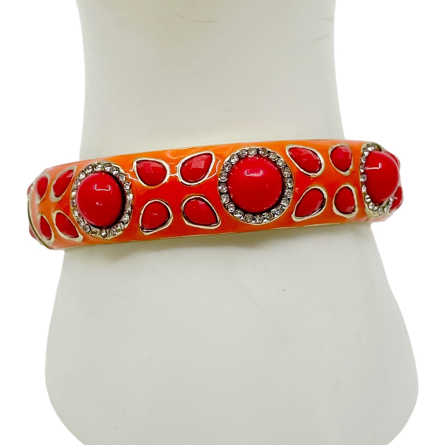 Sequin Gold tone Lucite cabochon Enamel Hinged bangle bracelet GM1567