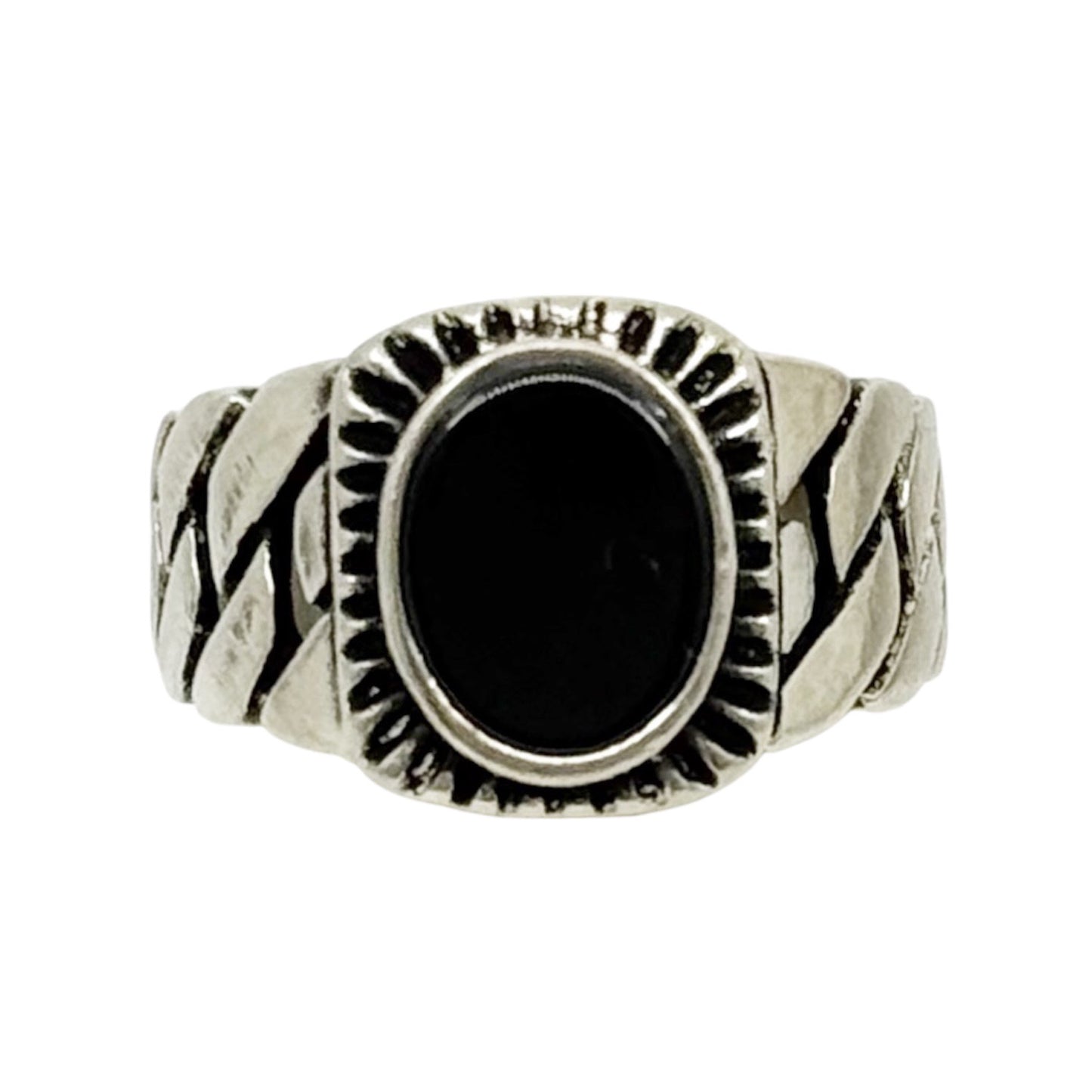 Sterling silver onyx chain link ring - GM157