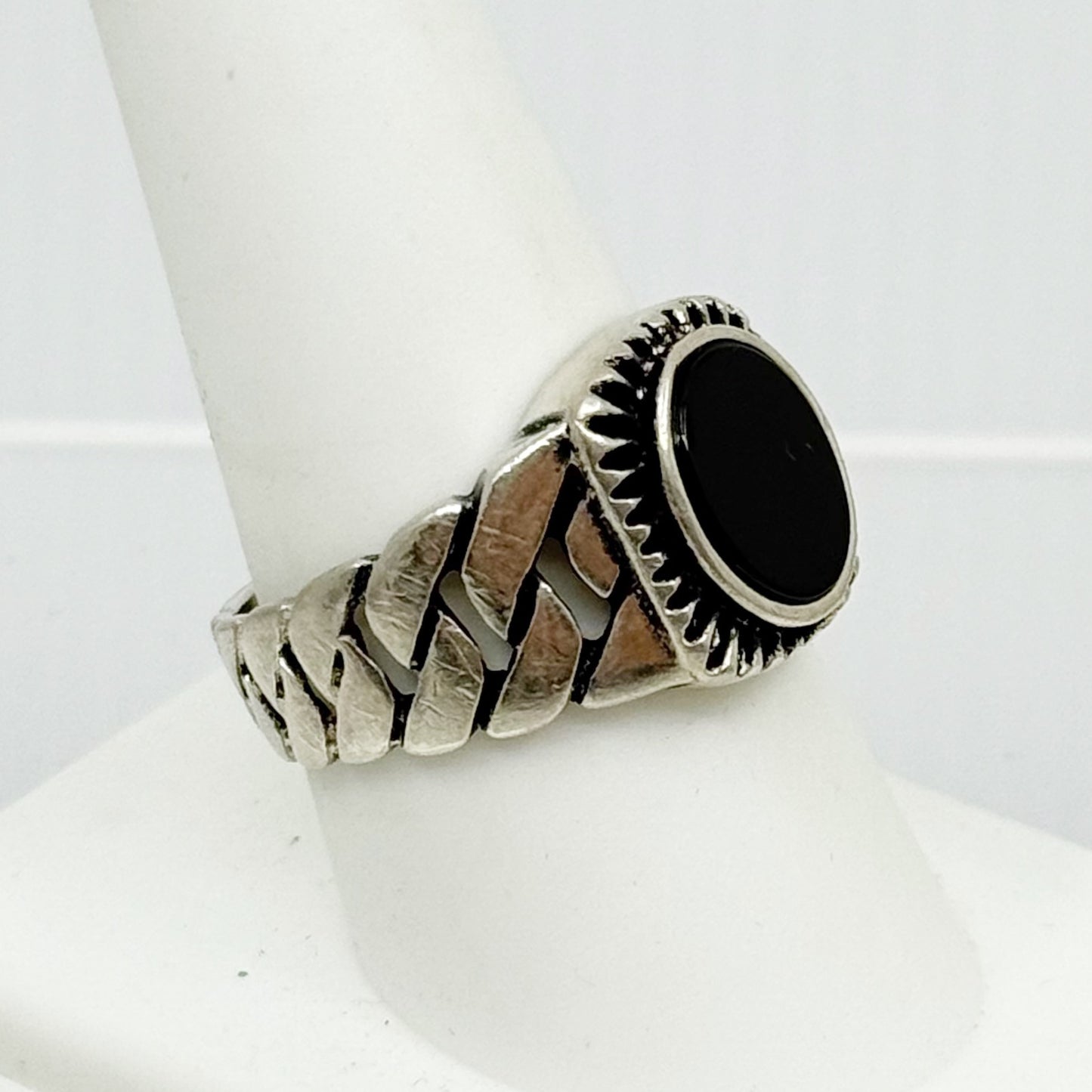 Sterling silver onyx chain link ring - GM157