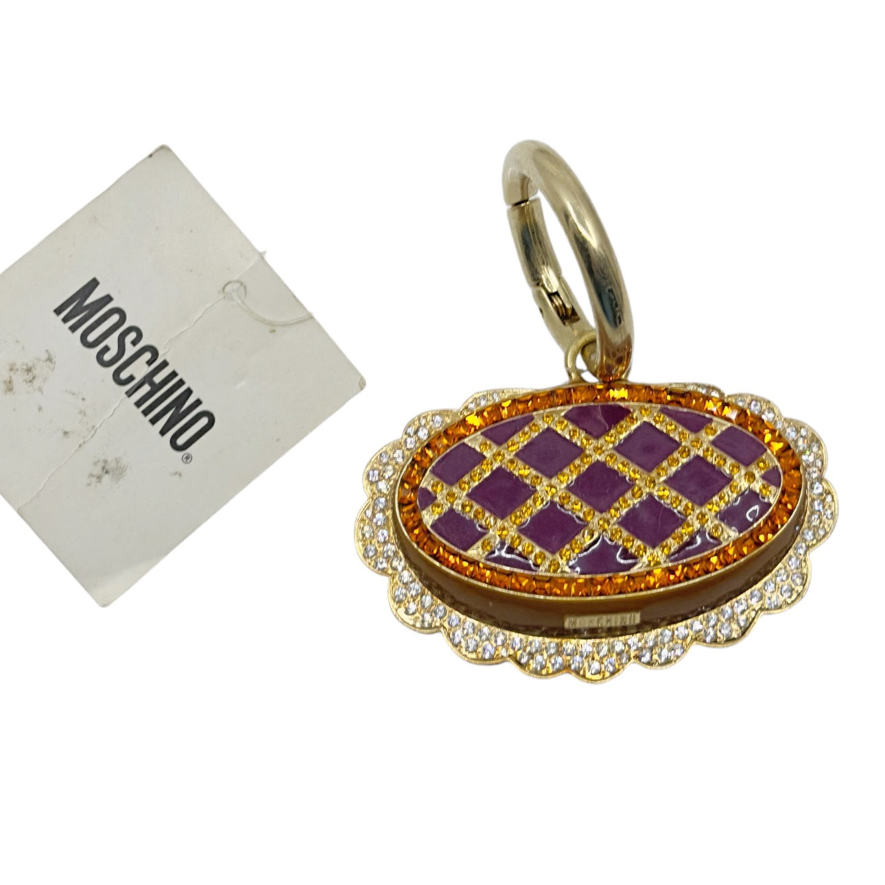 Moschino gold tone crystal enamel flower bag charm GM1572