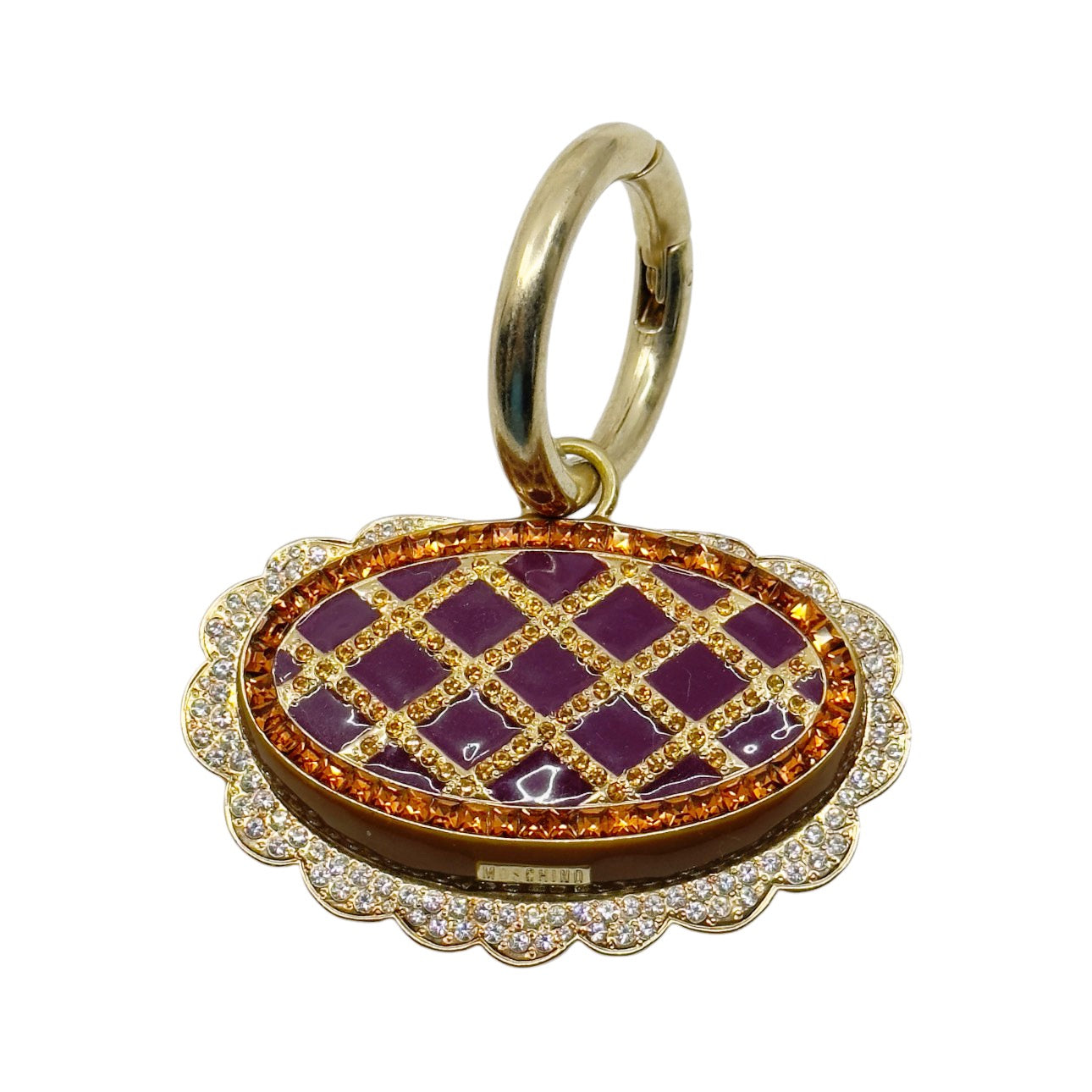Moschino gold tone crystal enamel flower bag charm GM1572