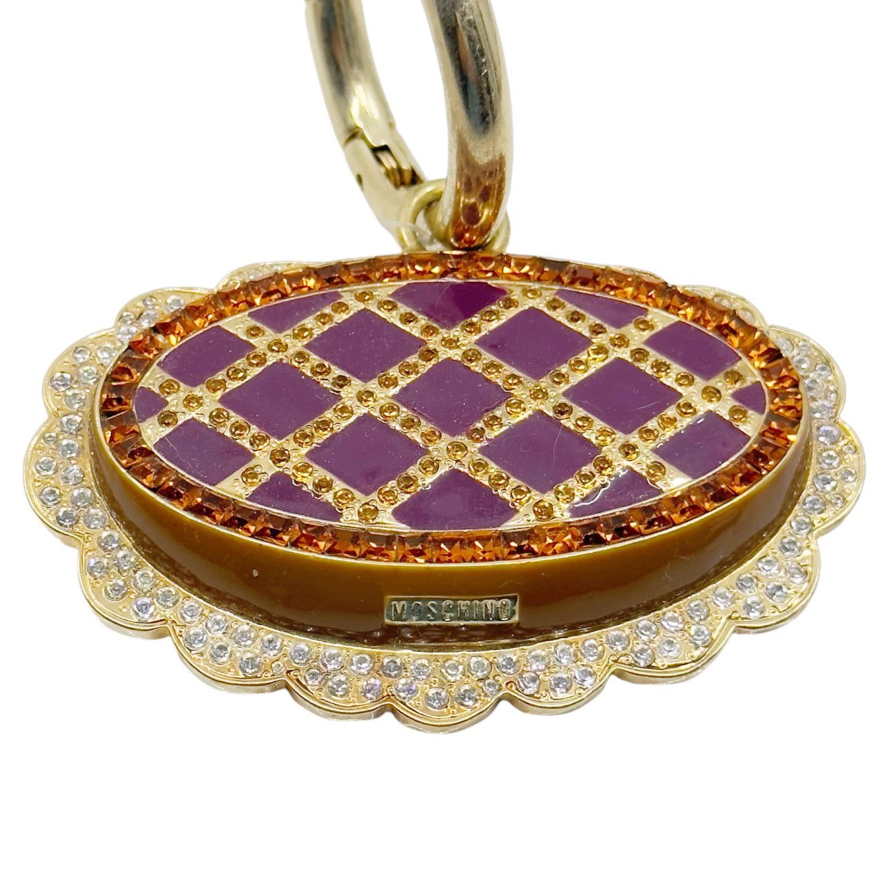 Moschino gold tone crystal enamel flower bag charm GM1572
