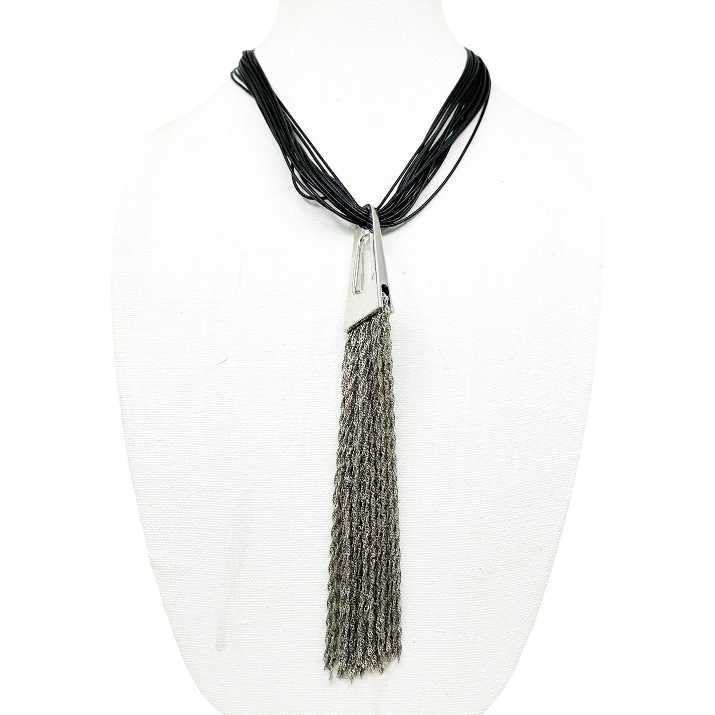Modernist Silver tone tassel cord necklace GM1575