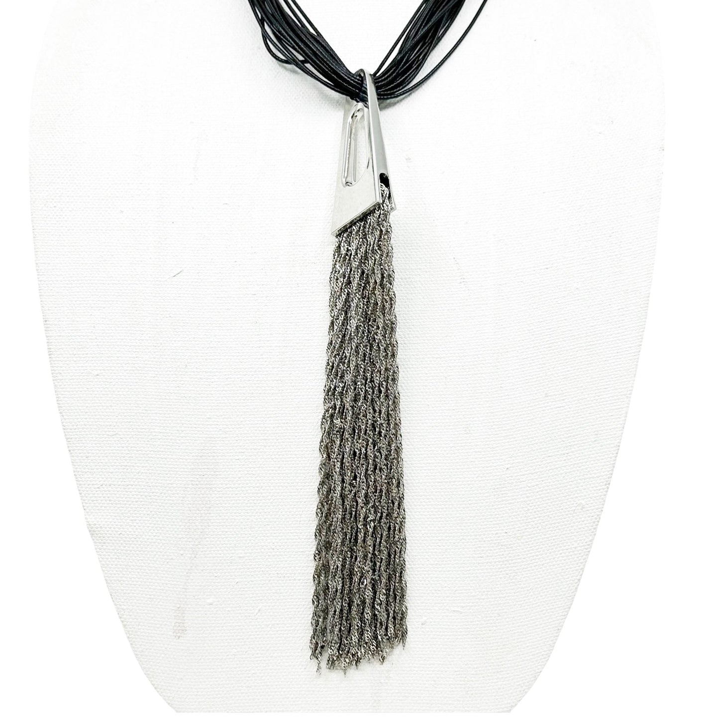 Modernist Silver tone tassel cord necklace GM1575