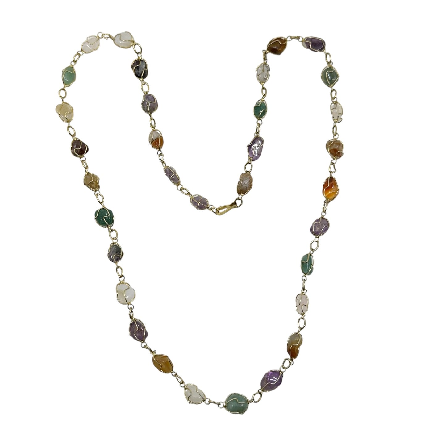 Vintage 12k Gold filled wire wrapped gemstone link necklace GM1577