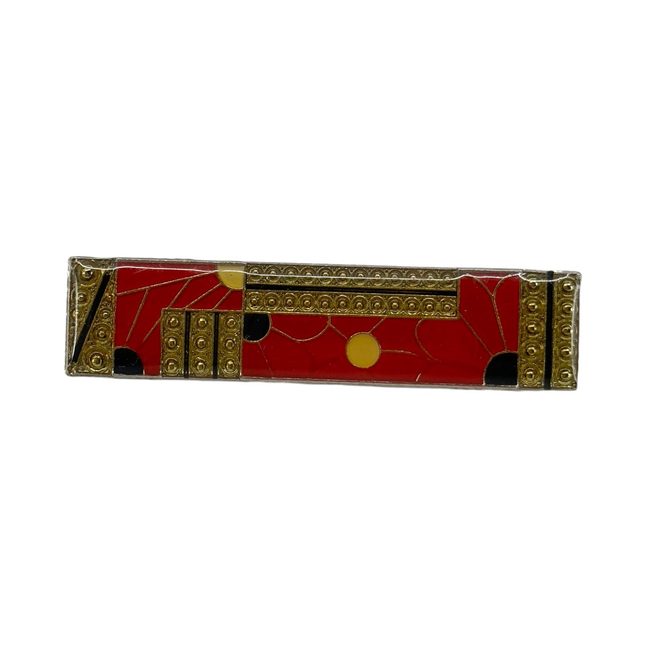 Deco French Pierre Bex silver tone enamel & acrylic brooch GM1580