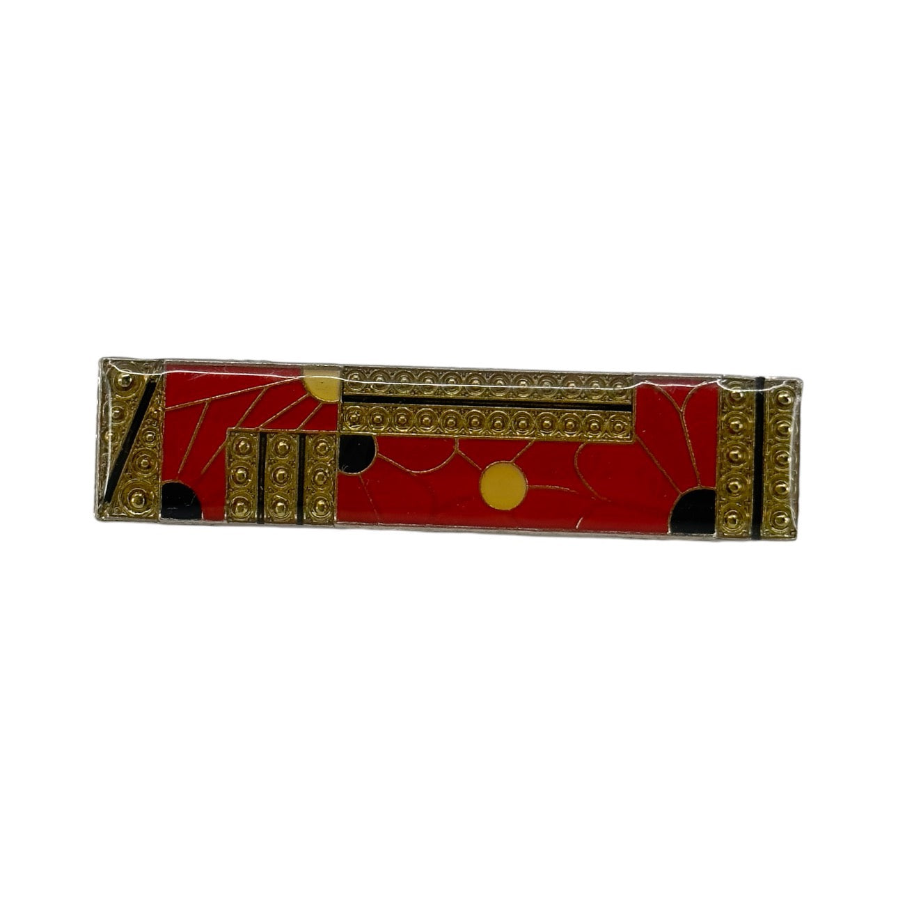 Deco French Pierre Bex silver tone enamel & acrylic brooch GM1580
