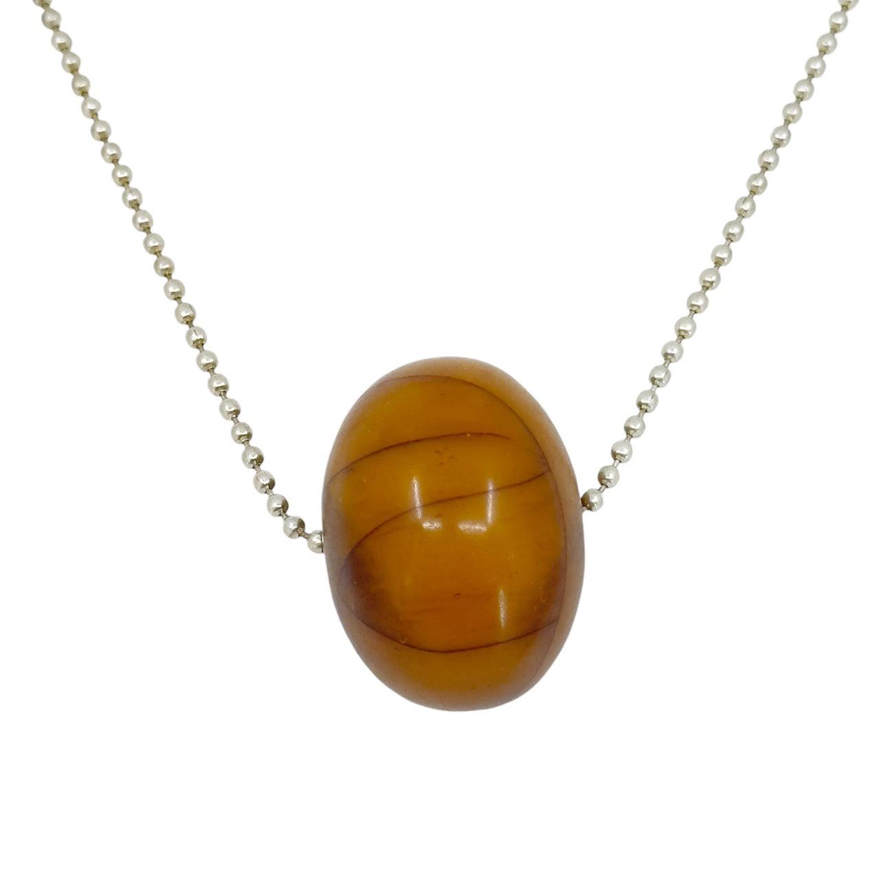 Vintage silver Plated copal amber bead necklace GM1583