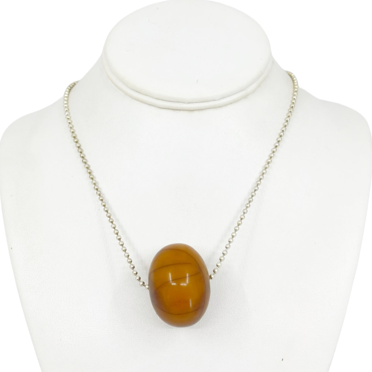 Vintage silver Plated copal amber bead necklace GM1583