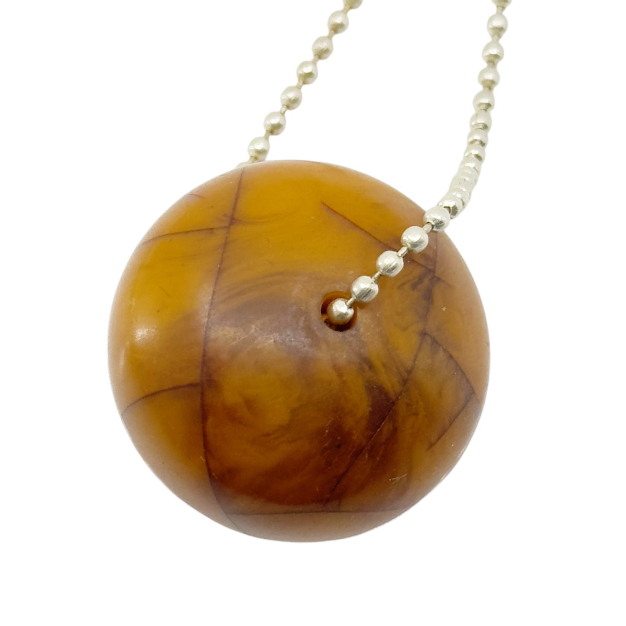 Vintage silver Plated copal amber bead necklace GM1583