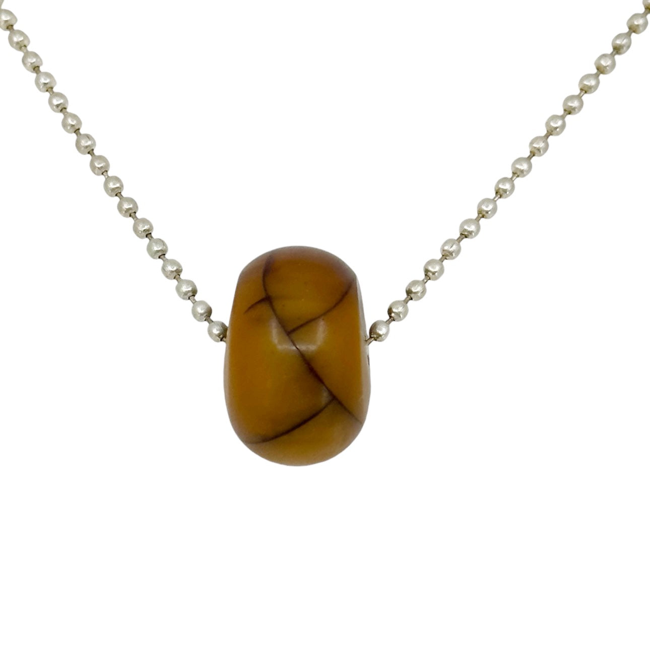 Vintage silver Plated 24mm copal amber bead necklace GM1584