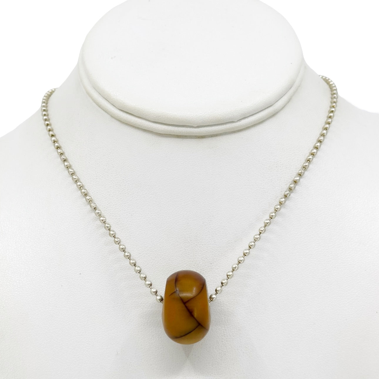 Vintage silver Plated 24mm copal amber bead necklace GM1584