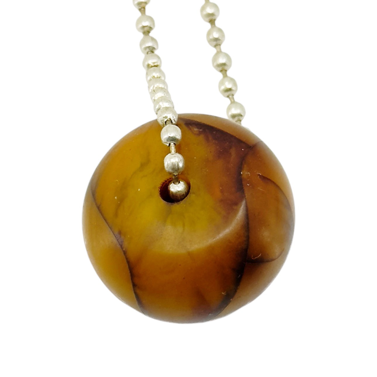 Vintage silver Plated 24mm copal amber bead necklace GM1584
