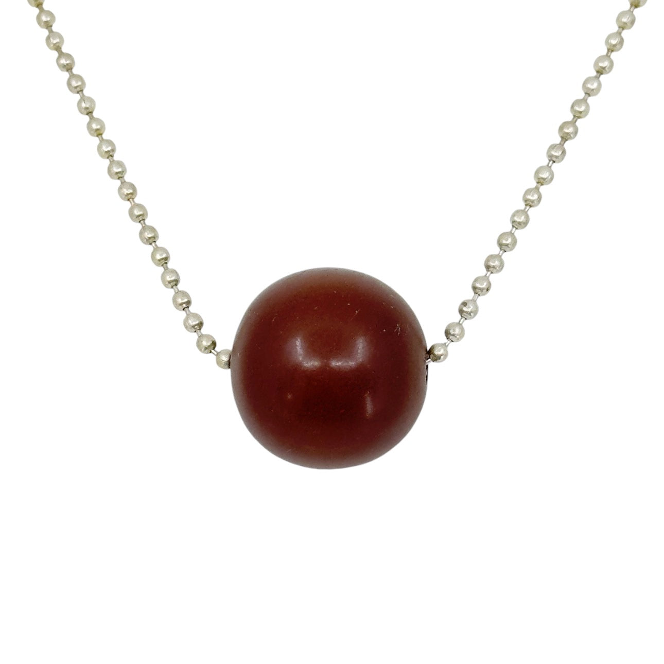 Vintage silver Plated 24mm copal amber bead necklace GM1585