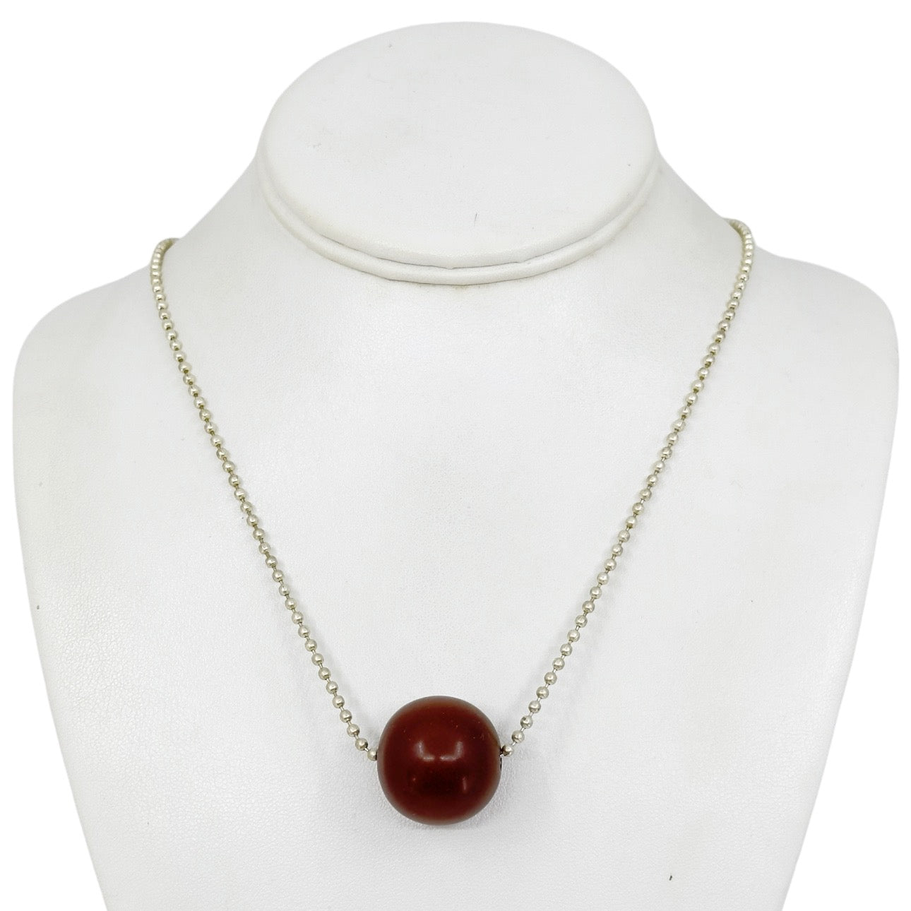 Vintage silver Plated 24mm copal amber bead necklace GM1585