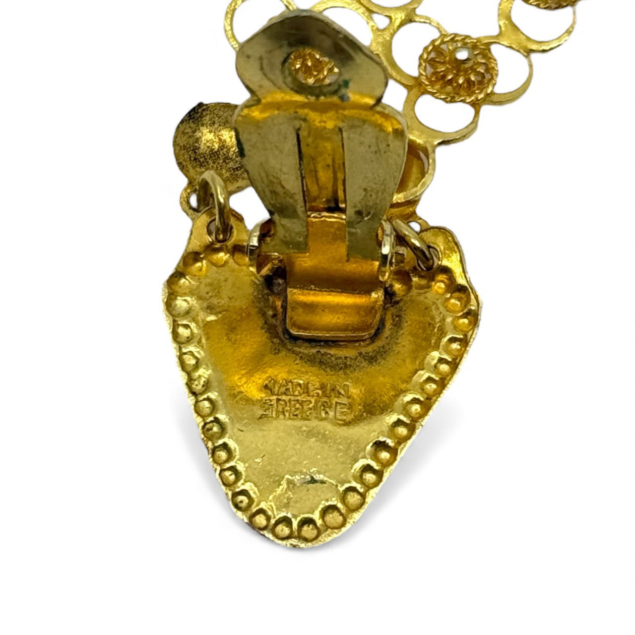 Hand Crafted Greek 22k gold plated shoulder duster drop Etruscan earrings - GM1585