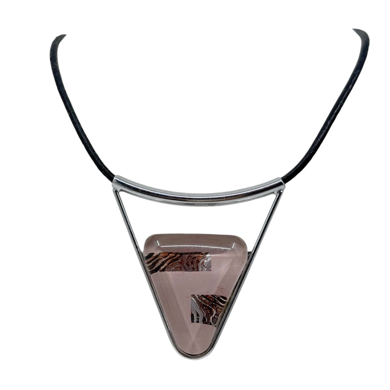 Silver tone glass leather cord necklace GM1586