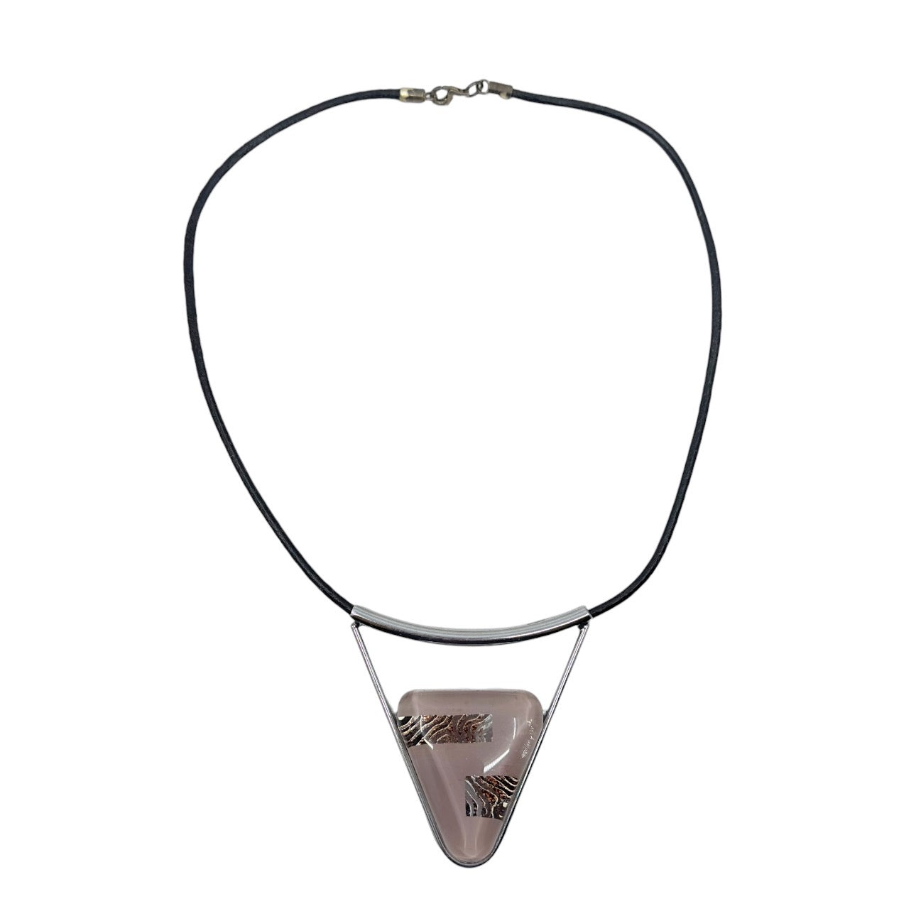 Silver tone glass leather cord necklace GM1586