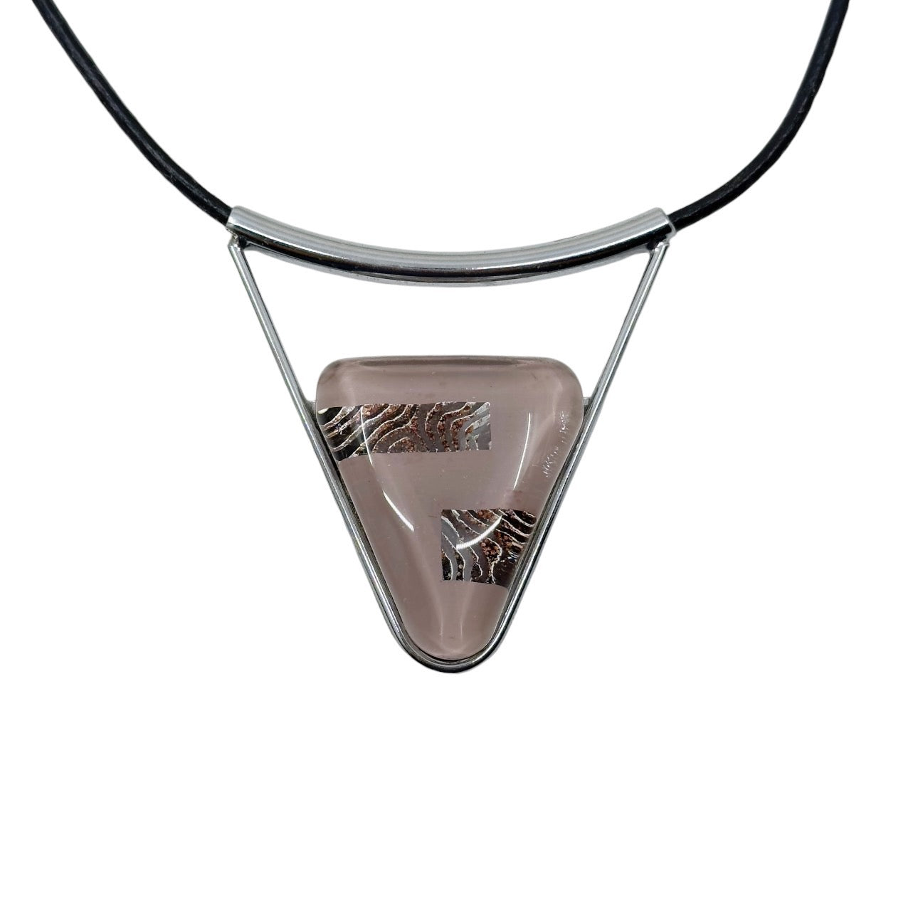 Silver tone glass leather cord necklace GM1586