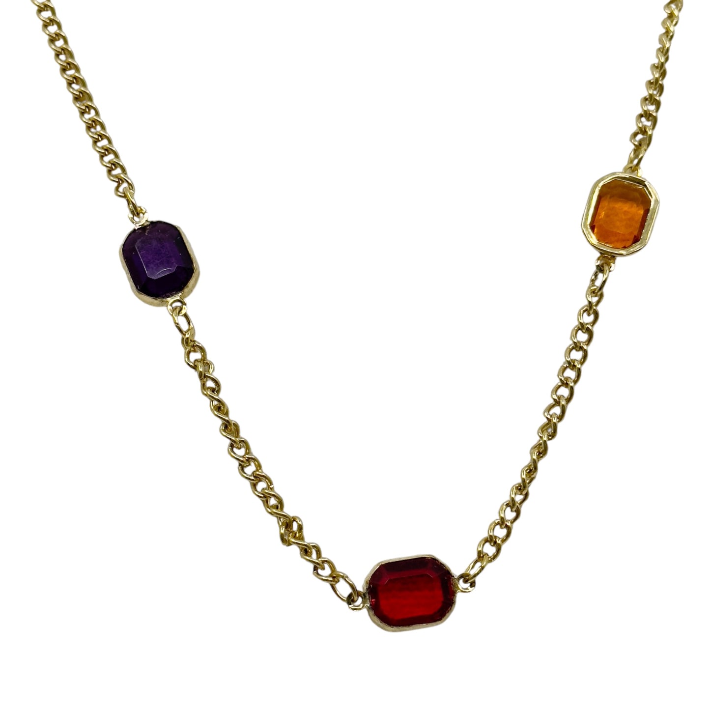 Vintage gold tone acrylic gemstone chain necklace GM1588