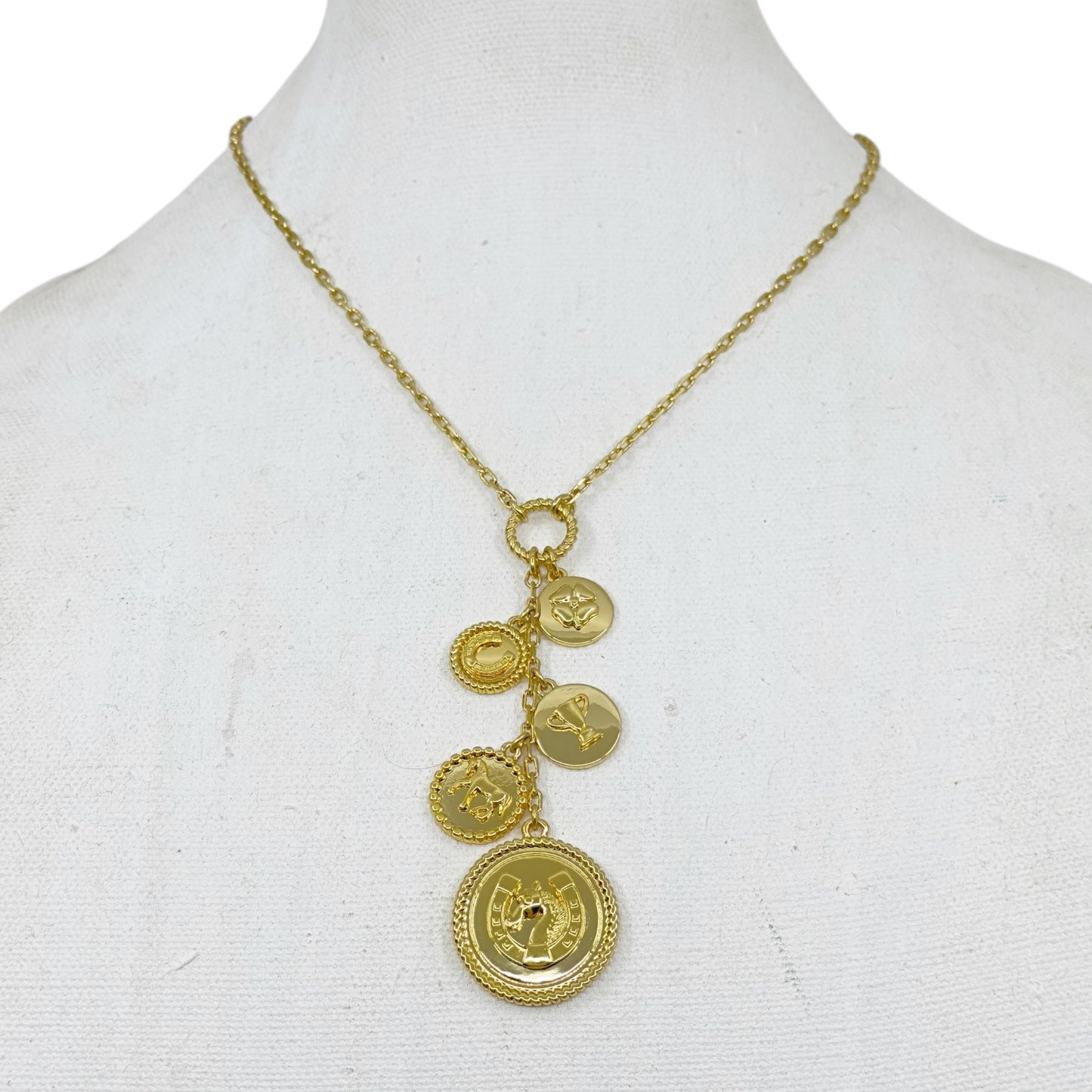 Talbots gold tone chain equestrian charm necklace GM1590