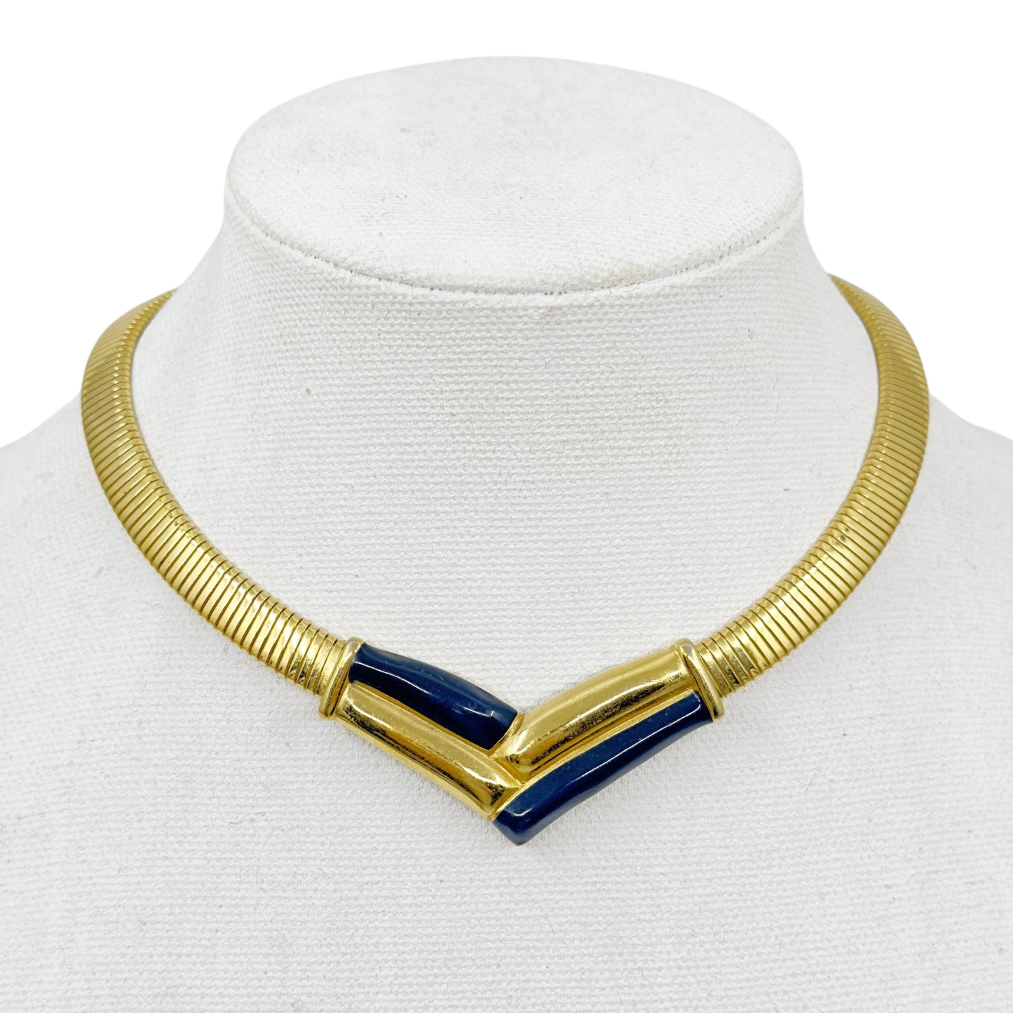 Vintage Gold tone enamel tubogas necklace