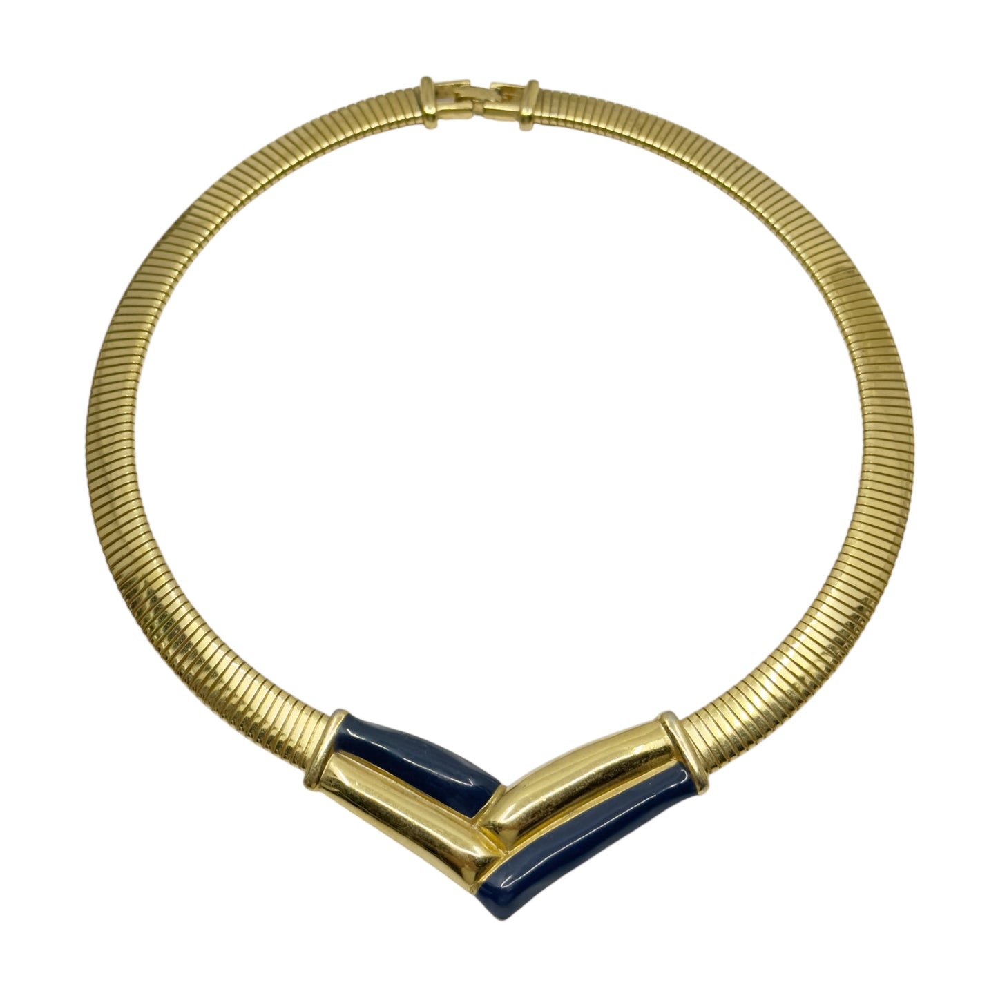 Vintage Gold tone enamel tubogas necklace