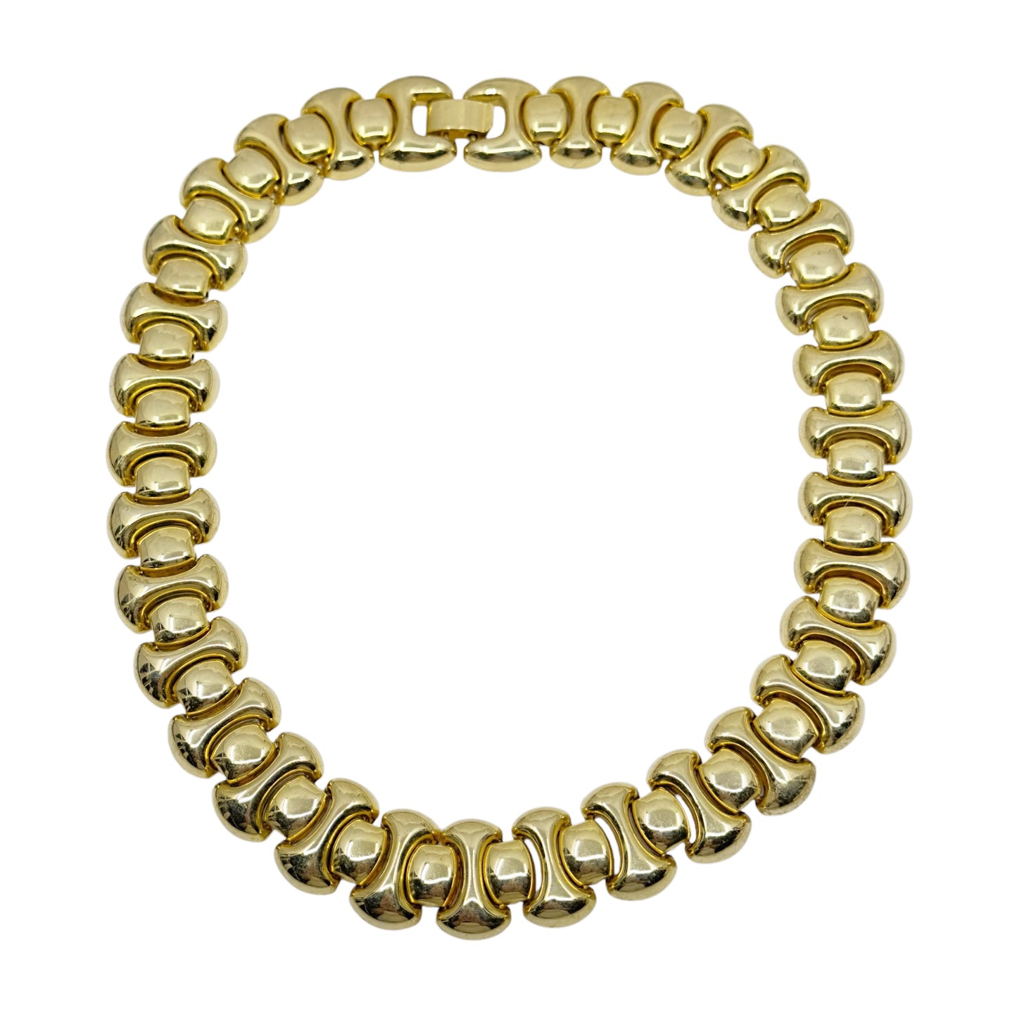 Vintage Gold tone Bones & Spheres link necklace GM1599