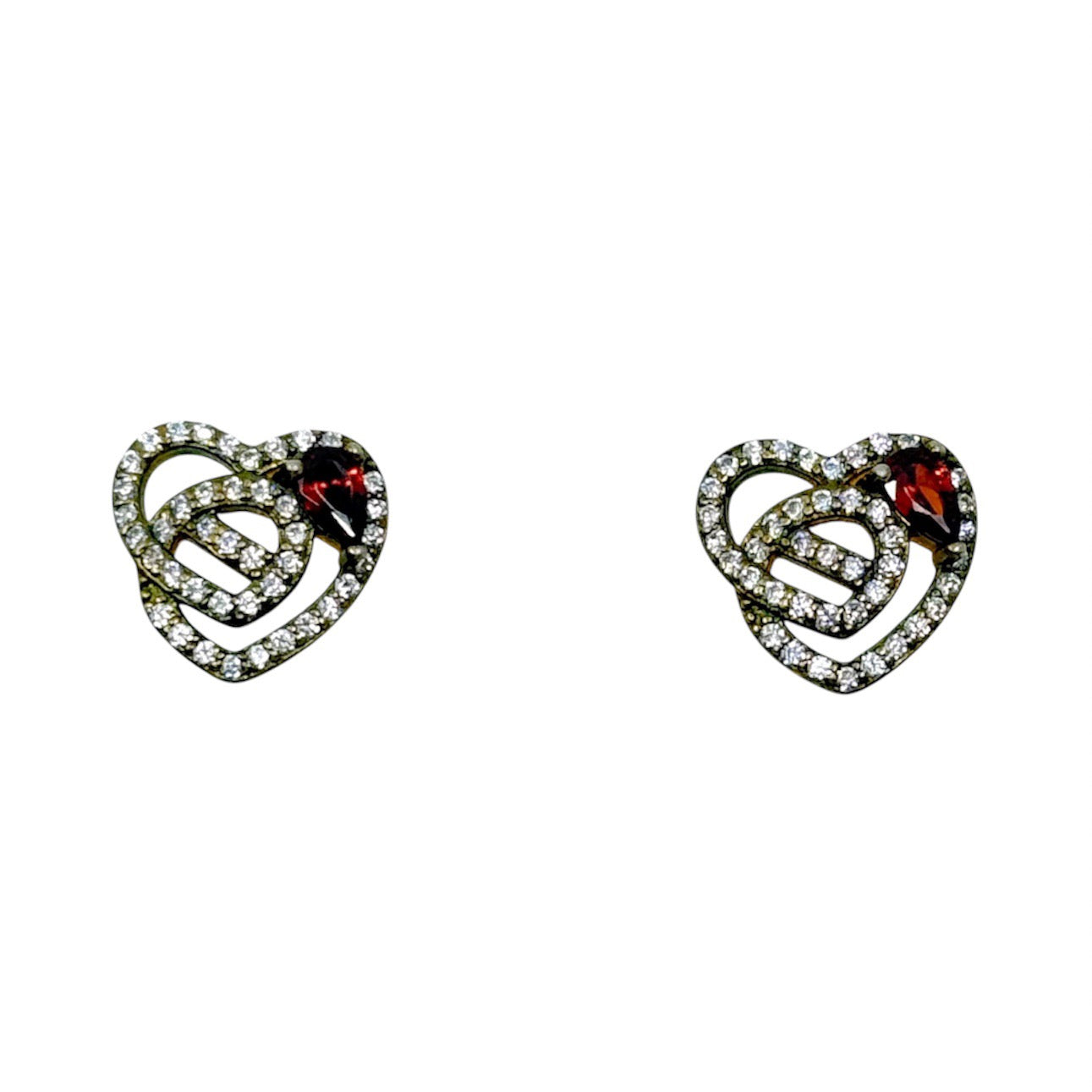18k gold over sterling silver garnet & cubic zirconia heart stud earrings - GM146