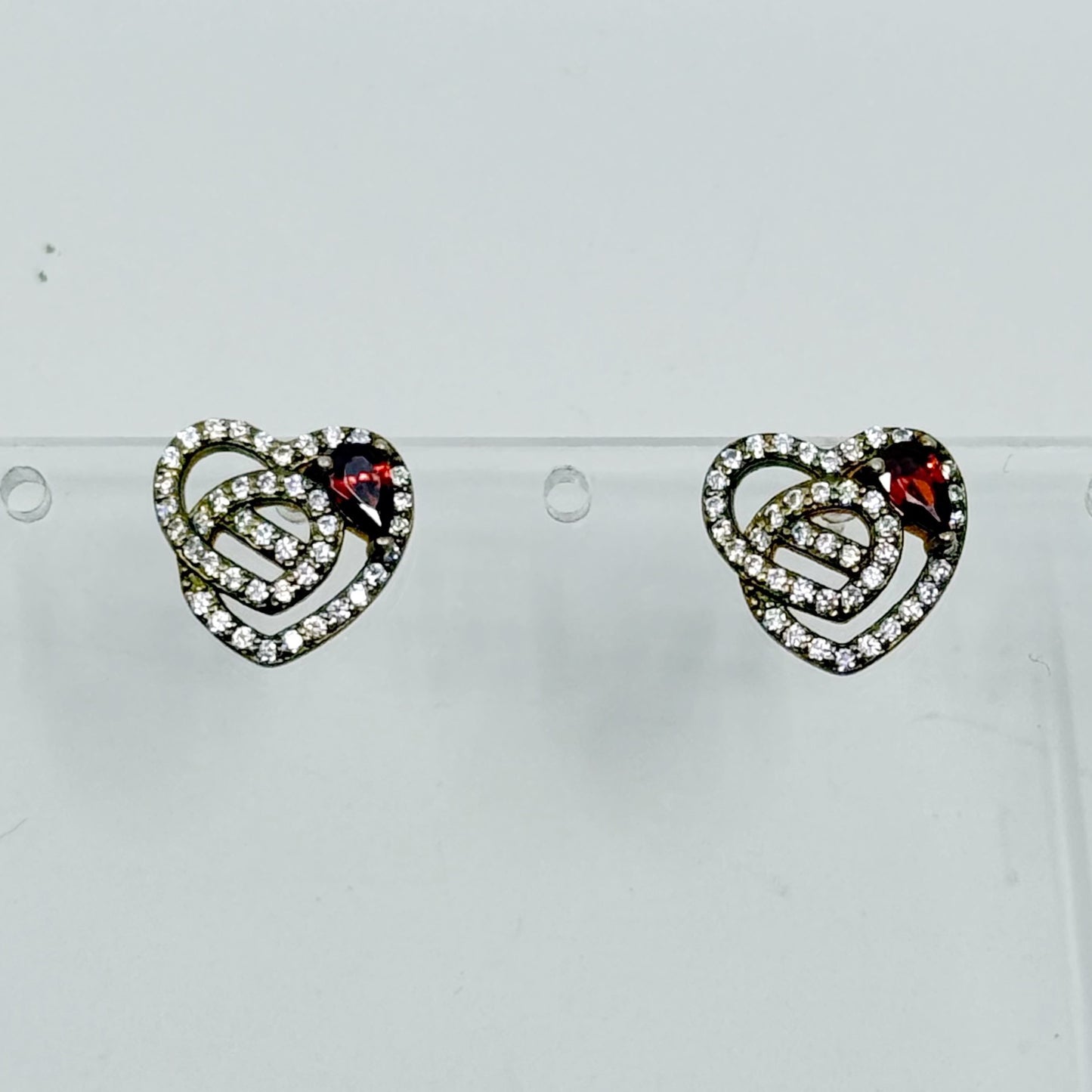 18k gold over sterling silver garnet & cubic zirconia heart stud earrings - GM146