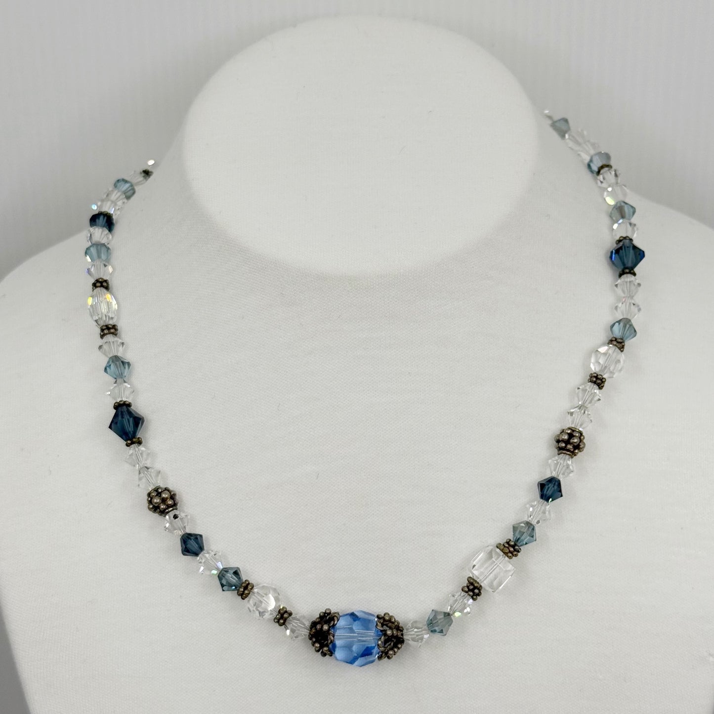 Hand Made sterling silver crystal bead necklace GM717