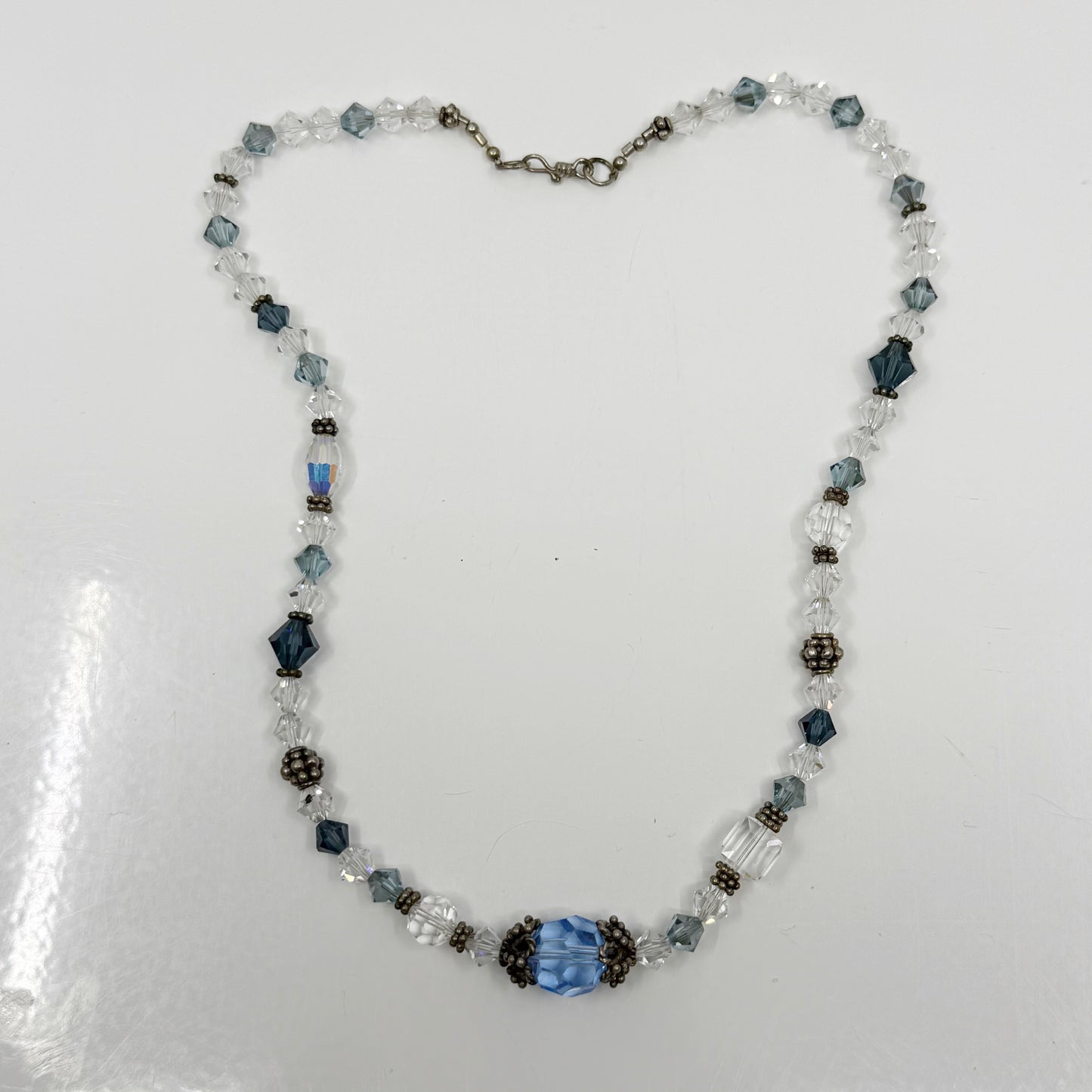Hand Made sterling silver crystal bead necklace GM717