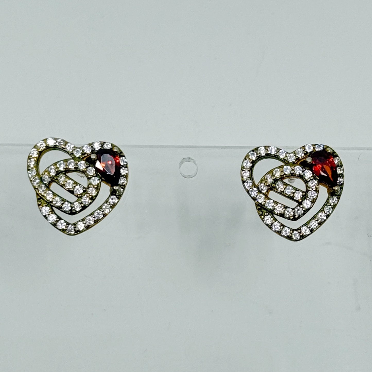 18k gold over sterling silver garnet & cubic zirconia heart stud earrings - GM146