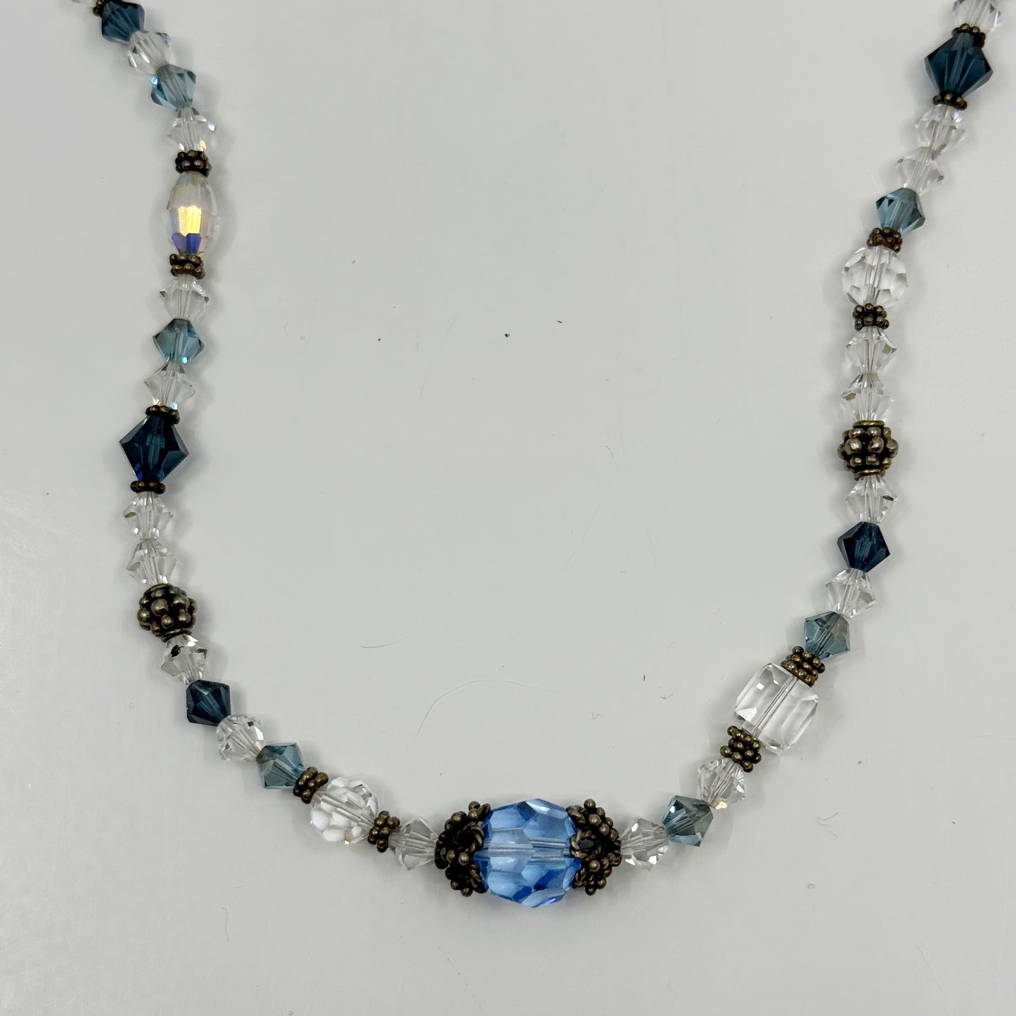 Hand Made sterling silver crystal bead necklace GM717